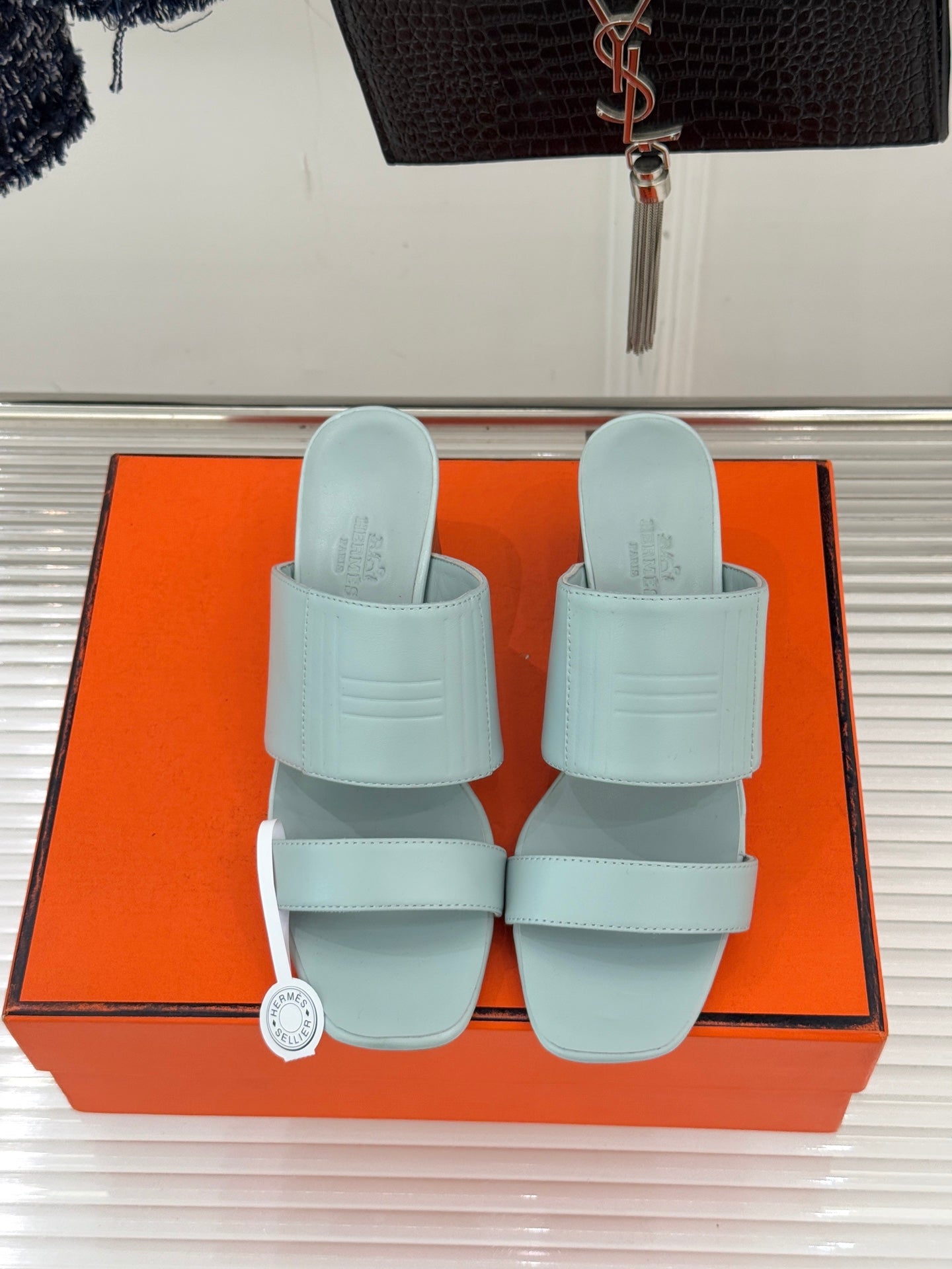 HM 26ss Heels Slippers 75 Baby Blue Sheepskin 642858
