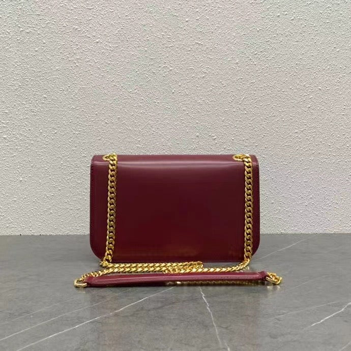Celine 2026 Medium Bag 23cm Triomphe Frame Burgundy Shiny Calfskin