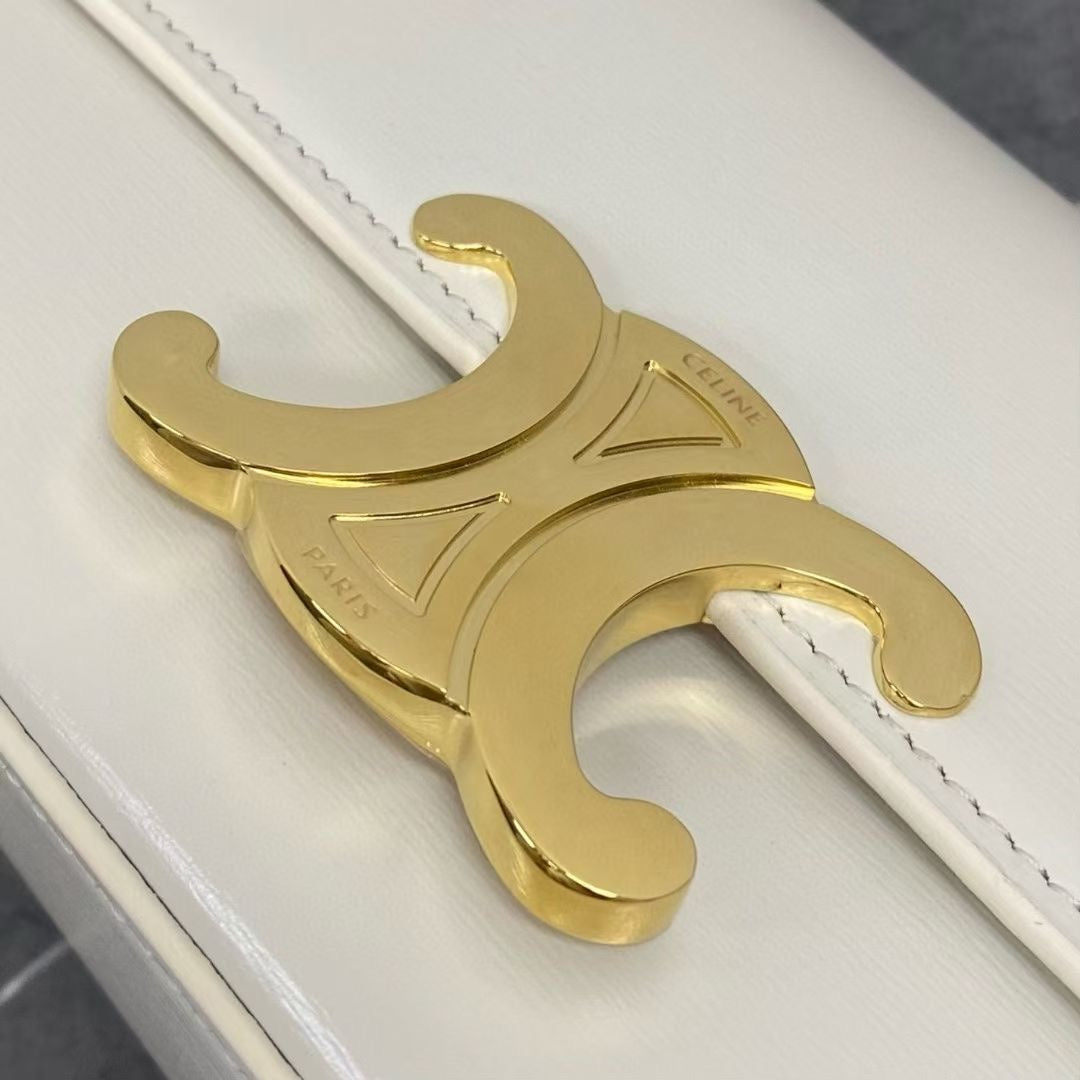 Celine 2026 Triomphe Terence Shoulder Bag 24cm White Cowhide 281893