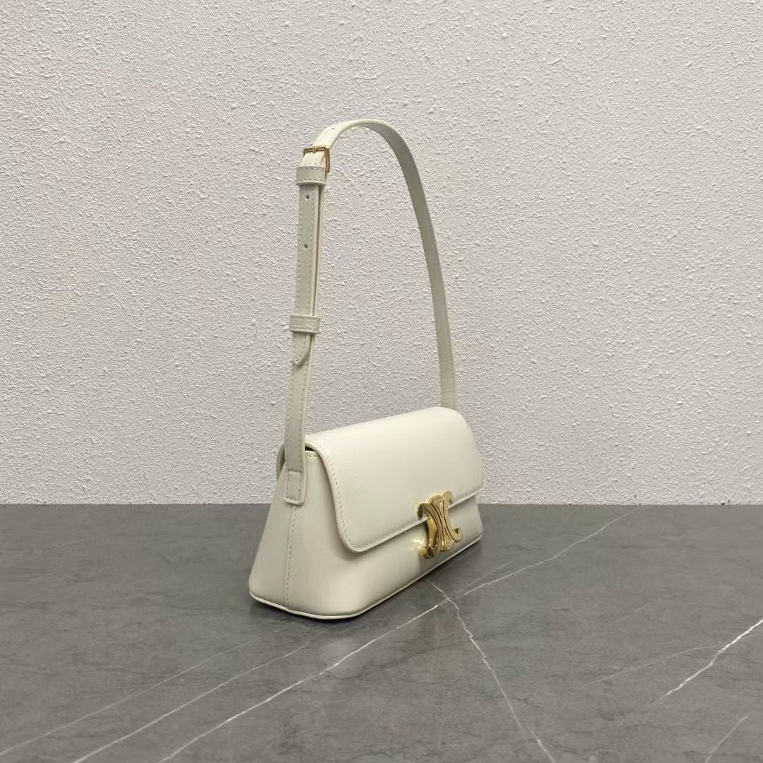 Celine 2026 Triomphe Terence Shoulder Bag 24cm White Cowhide 281893