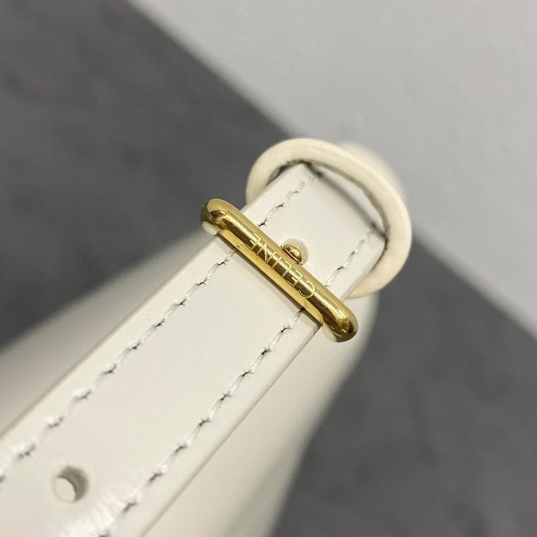 Celine 2026 Triomphe Terence Shoulder Bag 24cm White Cowhide 281893
