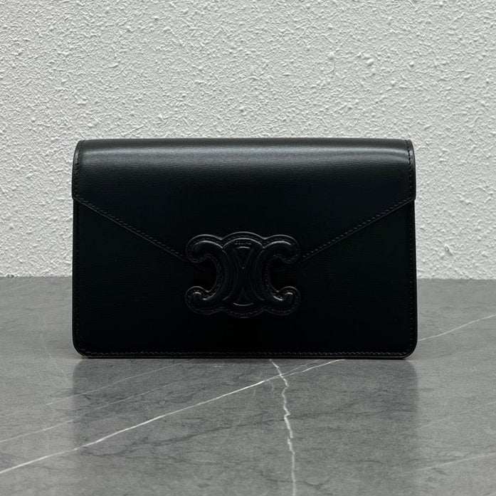 Celine 2026 Wallet On Strap Bag 19.5 Black Shiny Calfskin 281888