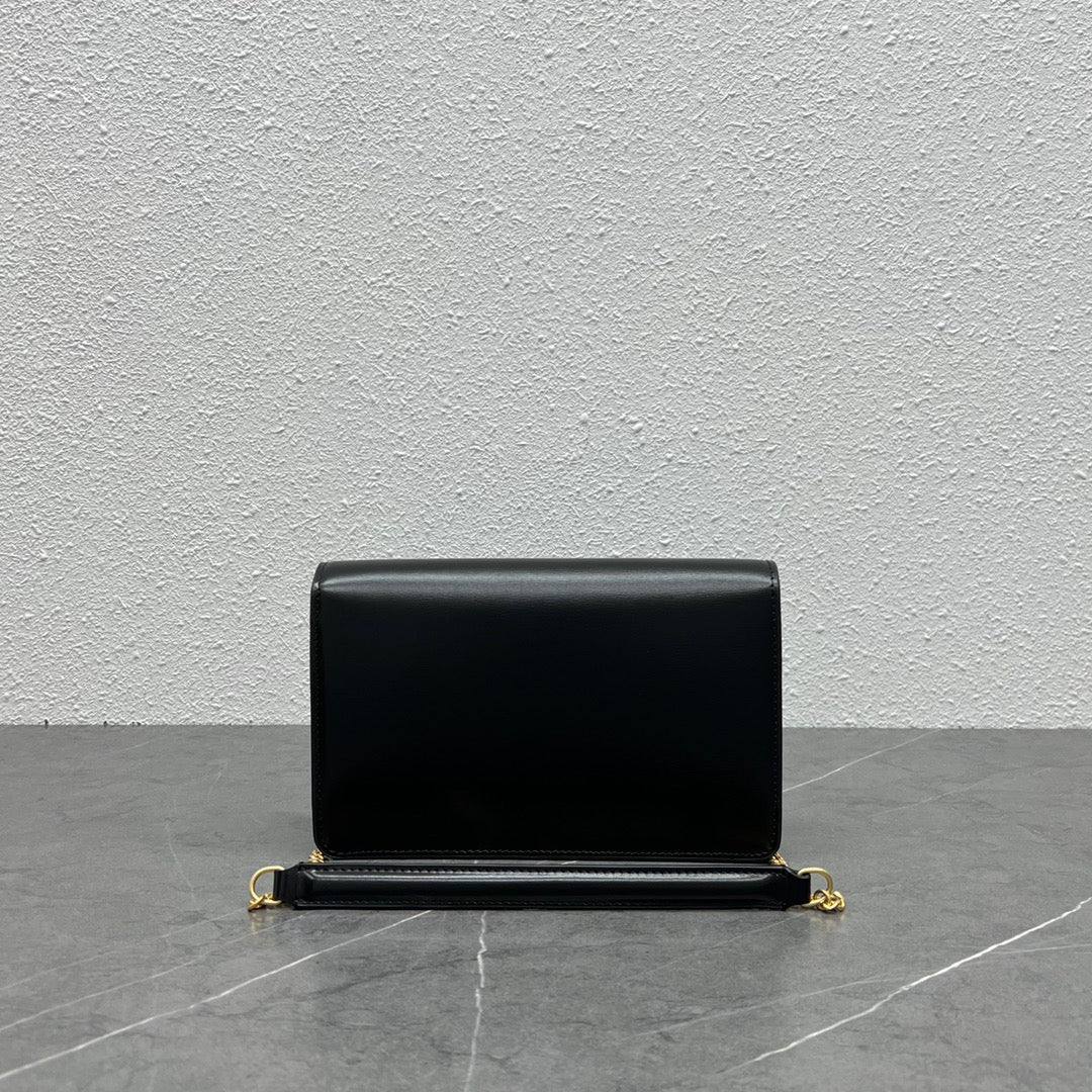 Celine 2026 Wallet On Strap Bag 19.5 Black Shiny Calfskin 281888