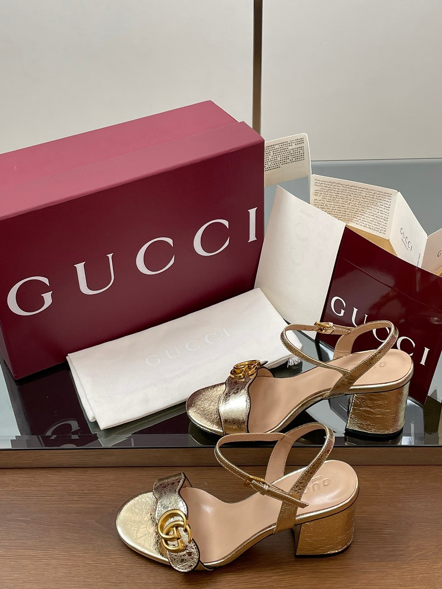 Gucci 2025 Sandal 75mm Gold Sheepskin 225960