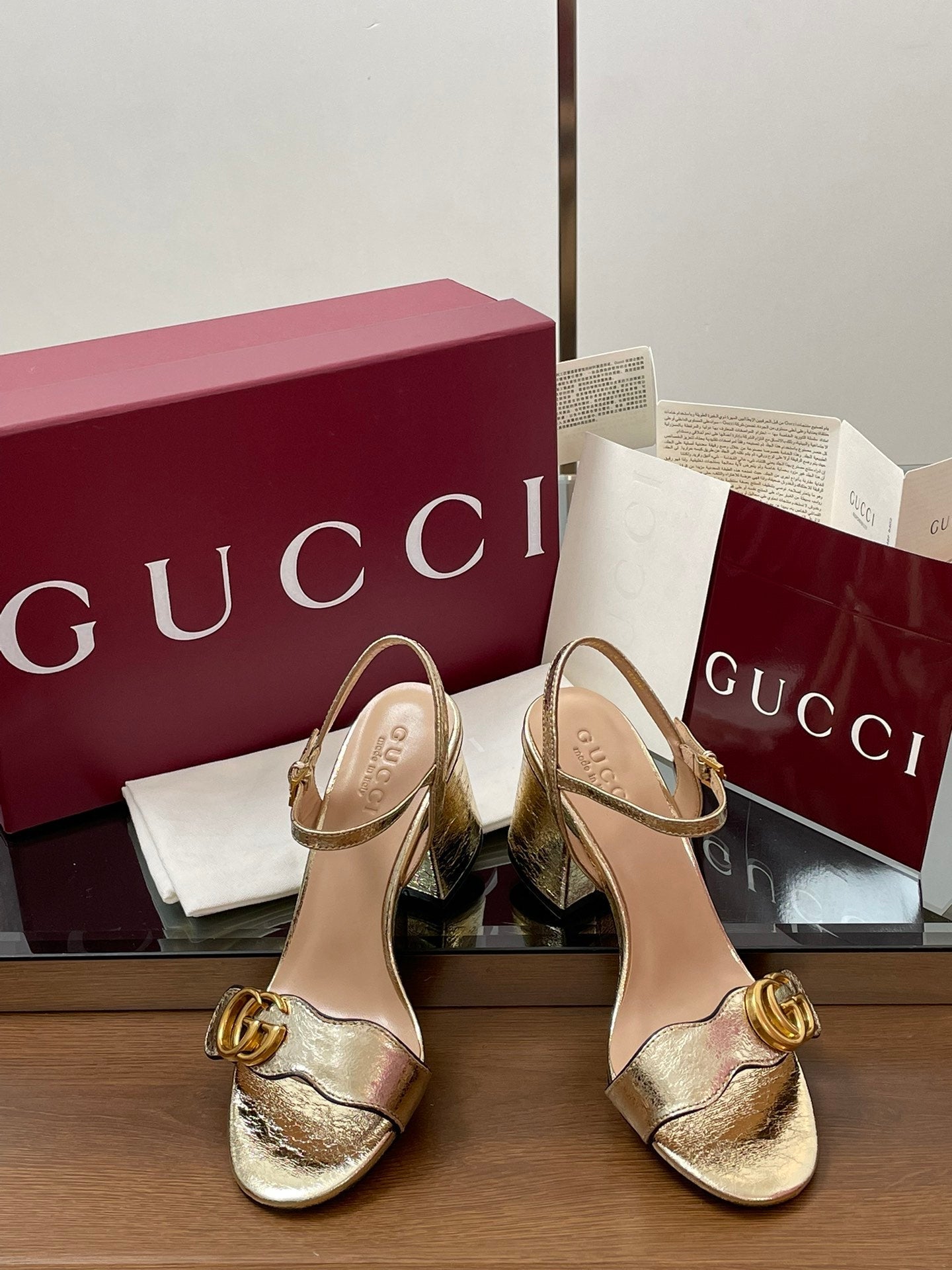 Gucci 2025 Sandal 75mm Gold Sheepskin 225960