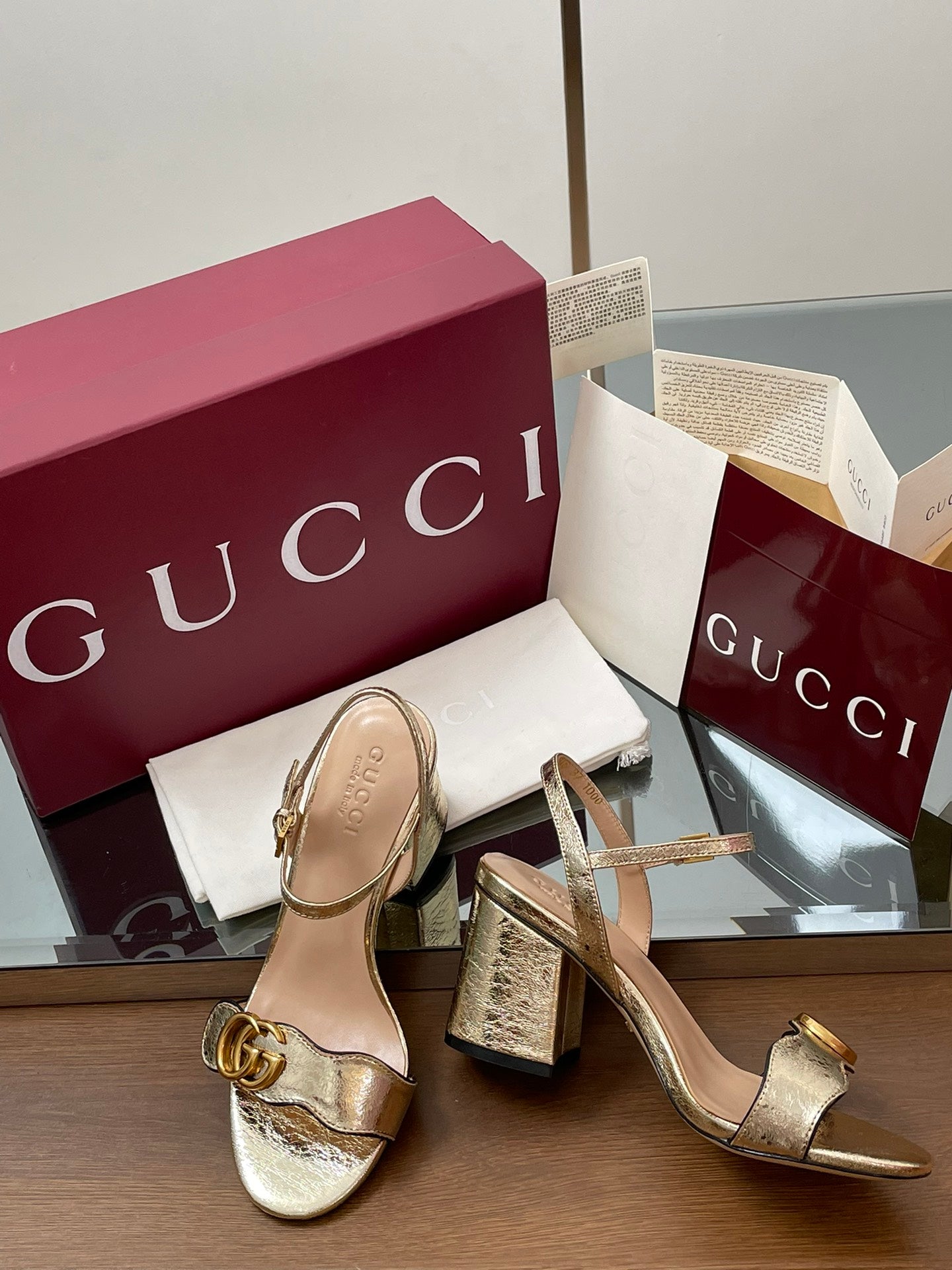 Gucci 2025 Sandal 75mm Gold Sheepskin 225960