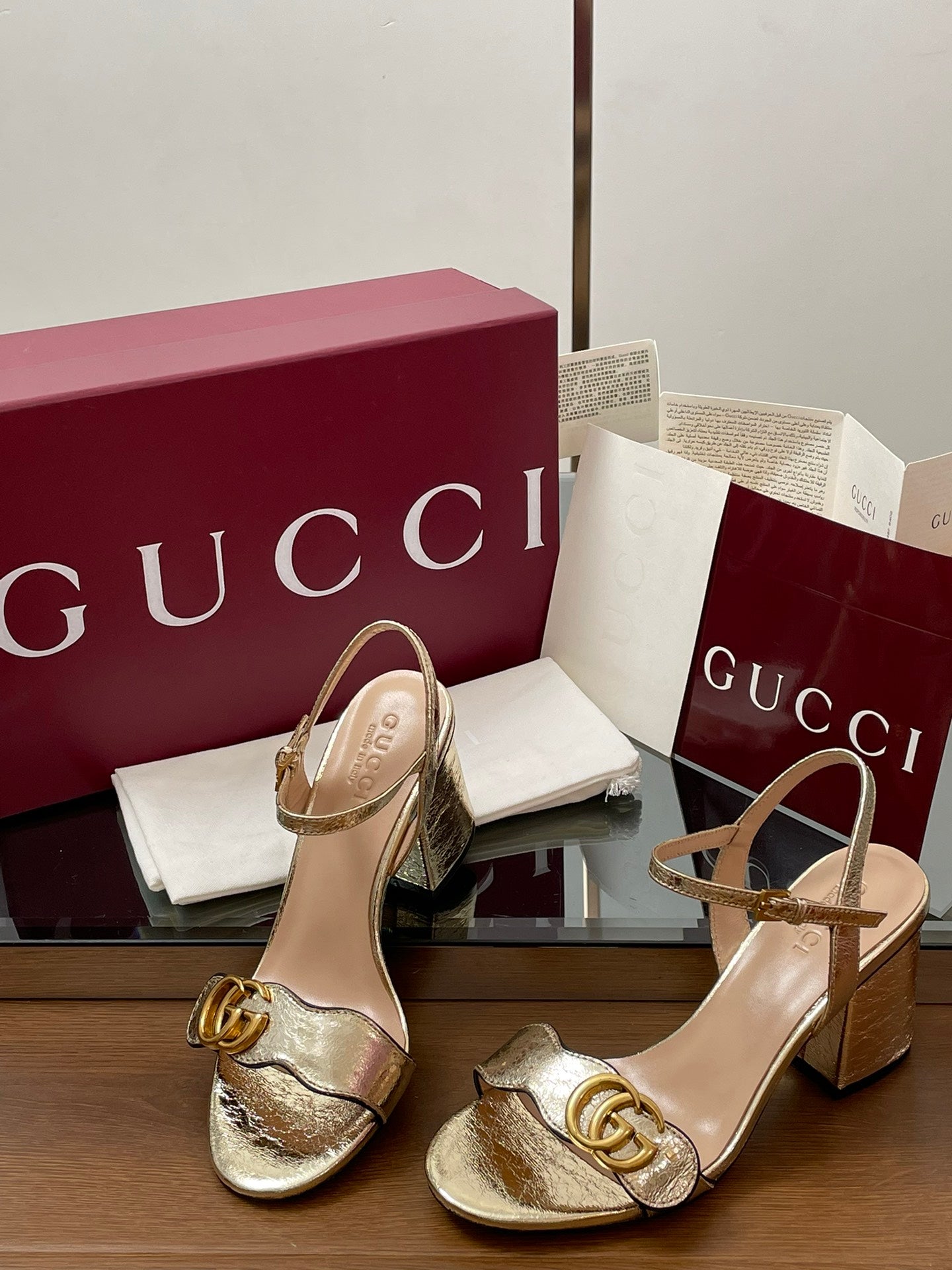 Gucci 2025 Sandal 75mm Gold Sheepskin 225960