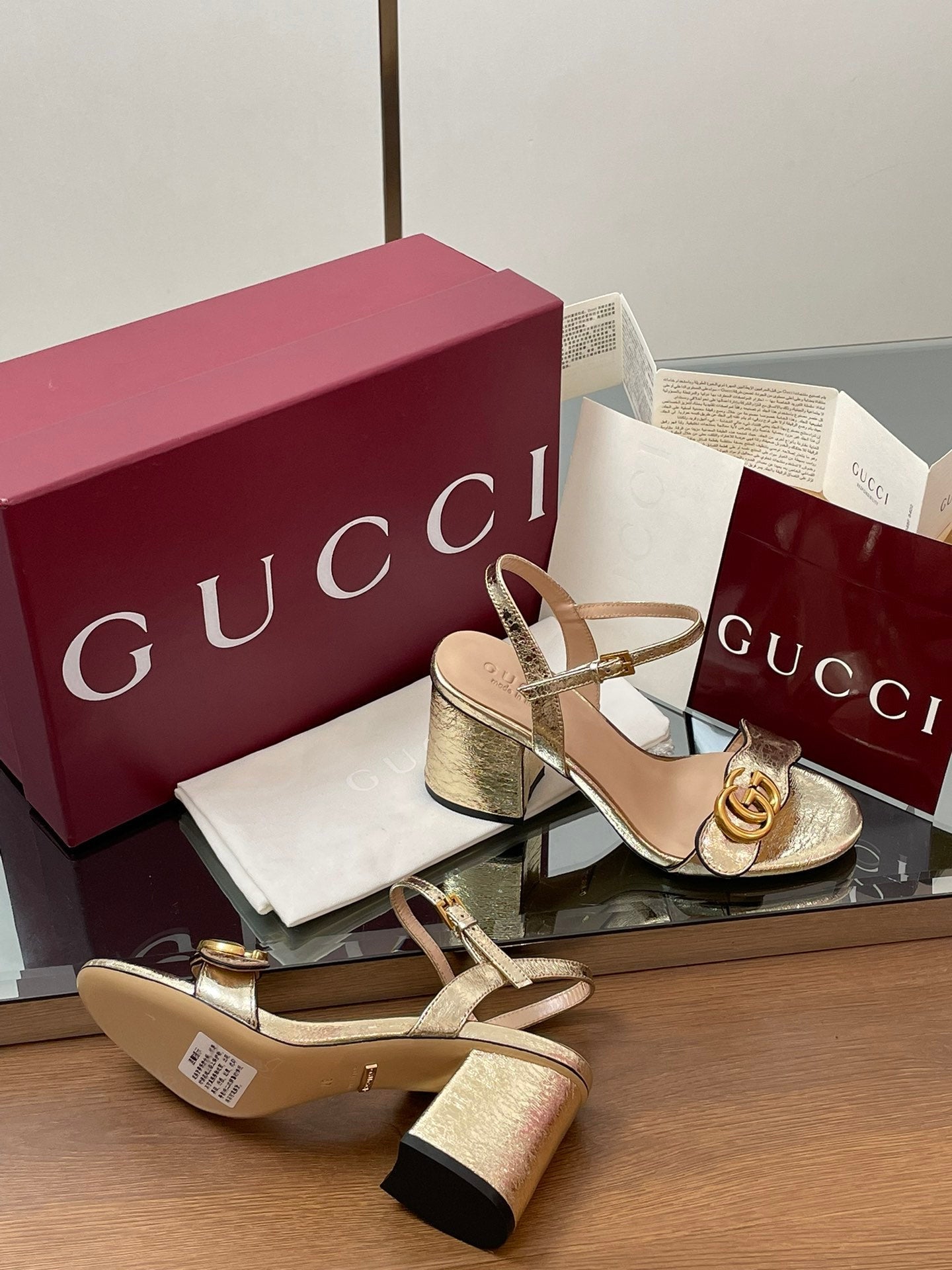 Gucci 2025 Sandal 75mm Gold Sheepskin 225960