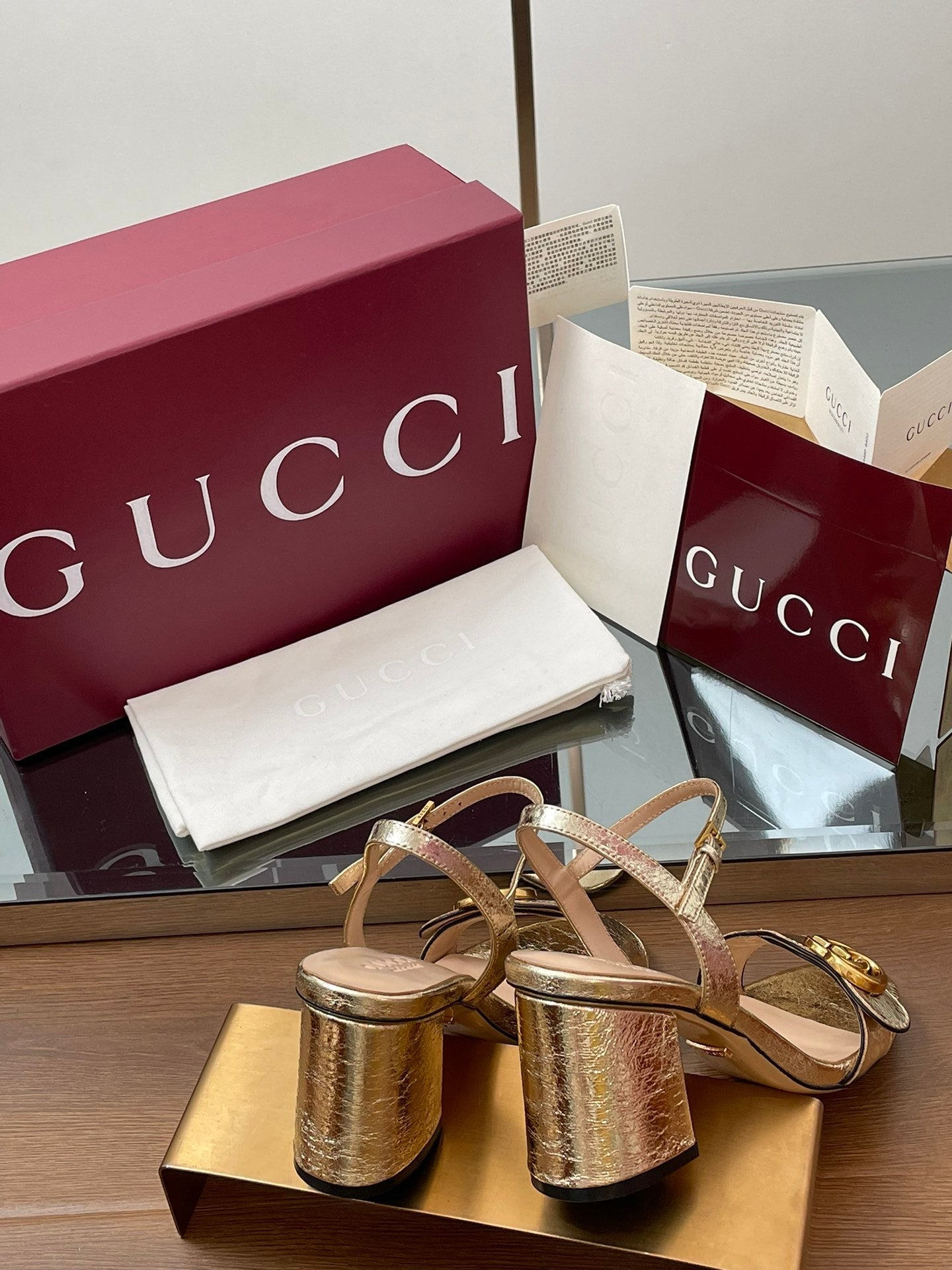 Gucci 2025 Sandal 75mm Gold Sheepskin 225960