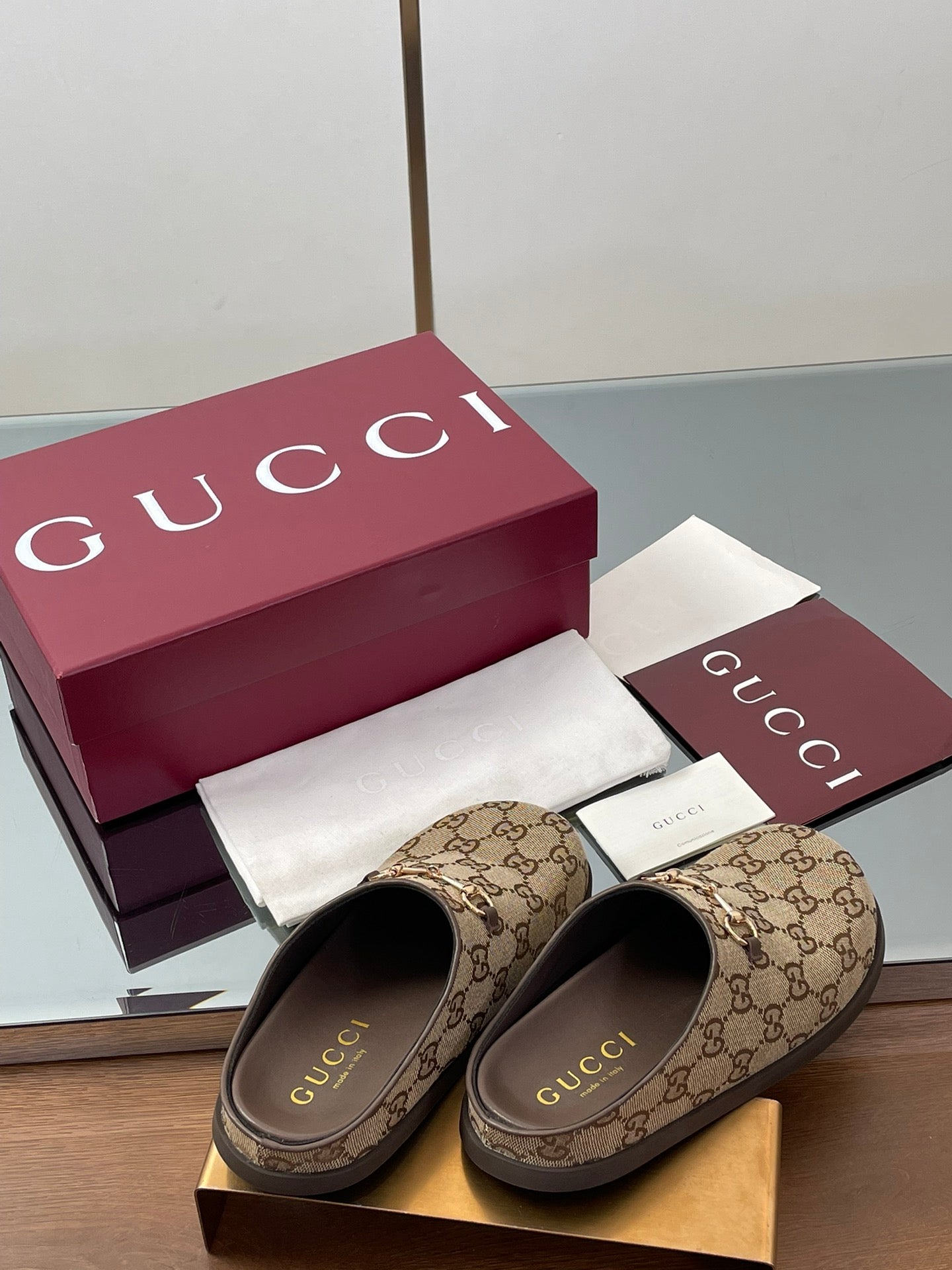 Gucci Horsebit Mule Camel And Dark Brown Canvas Leather