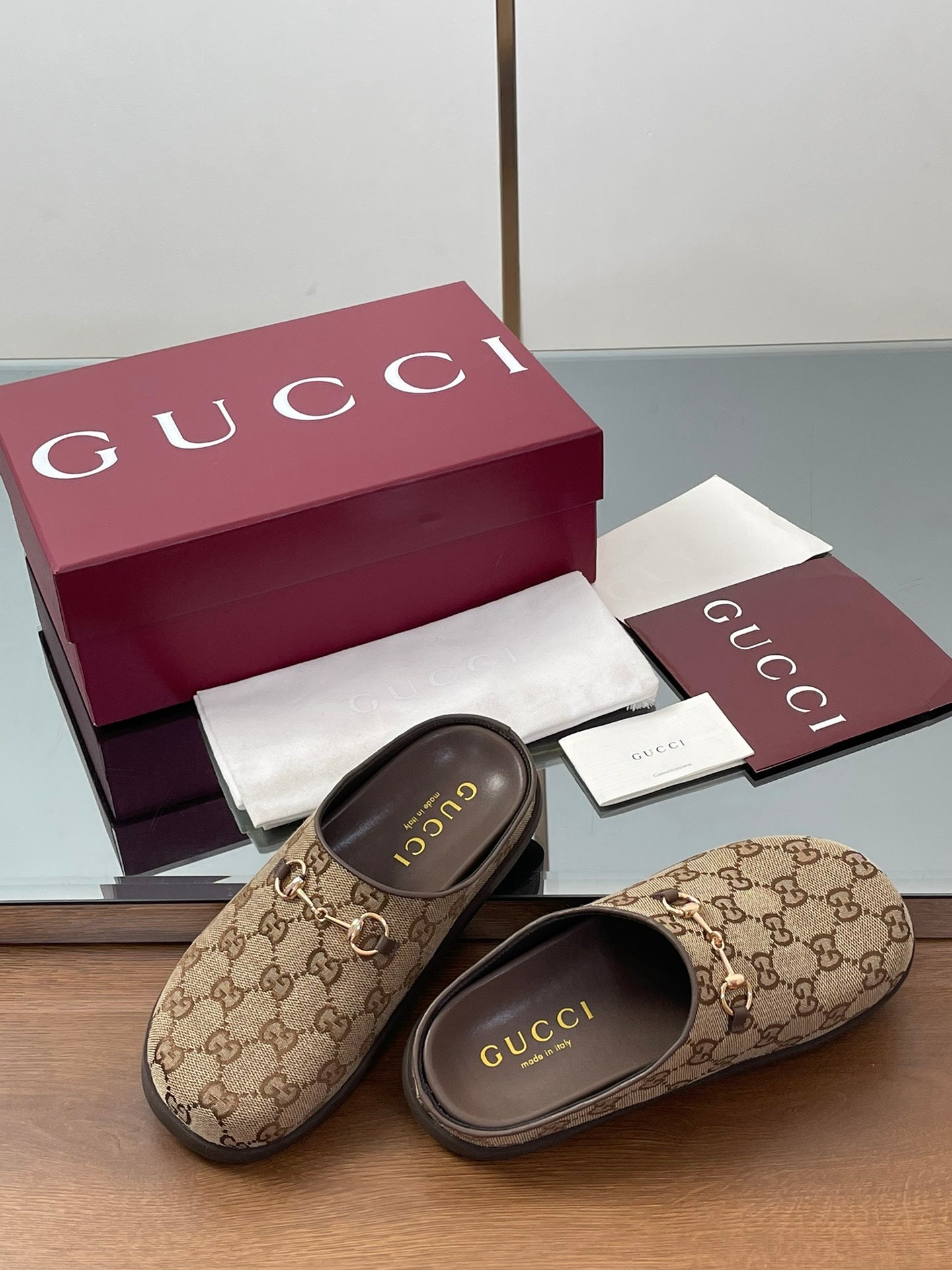 Gucci Horsebit Mule Camel And Dark Brown Canvas Leather