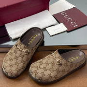 Gucci Horsebit Mule Camel And Dark Brown Canvas Leather