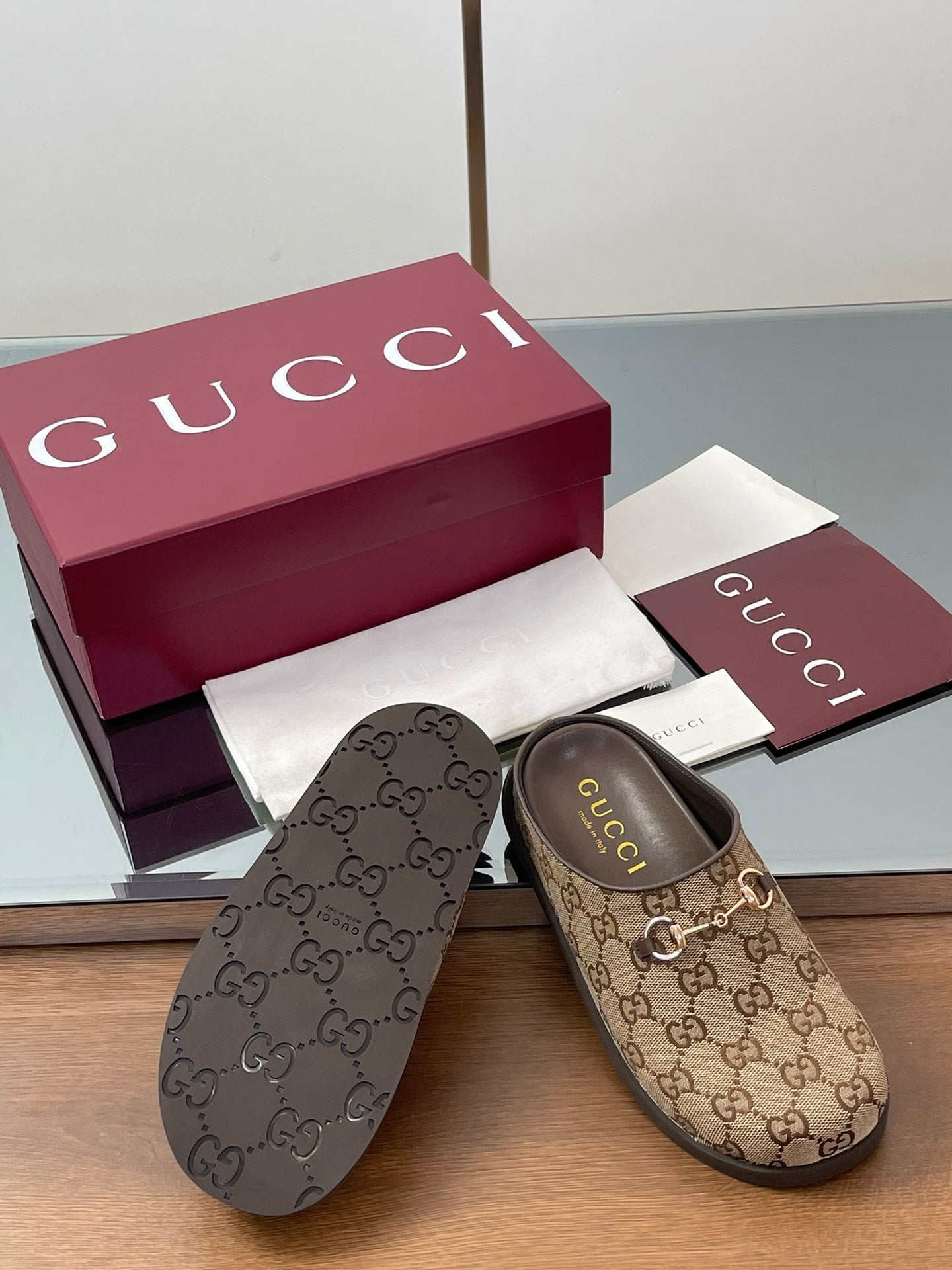 Gucci Horsebit Mule Camel And Dark Brown Canvas Leather