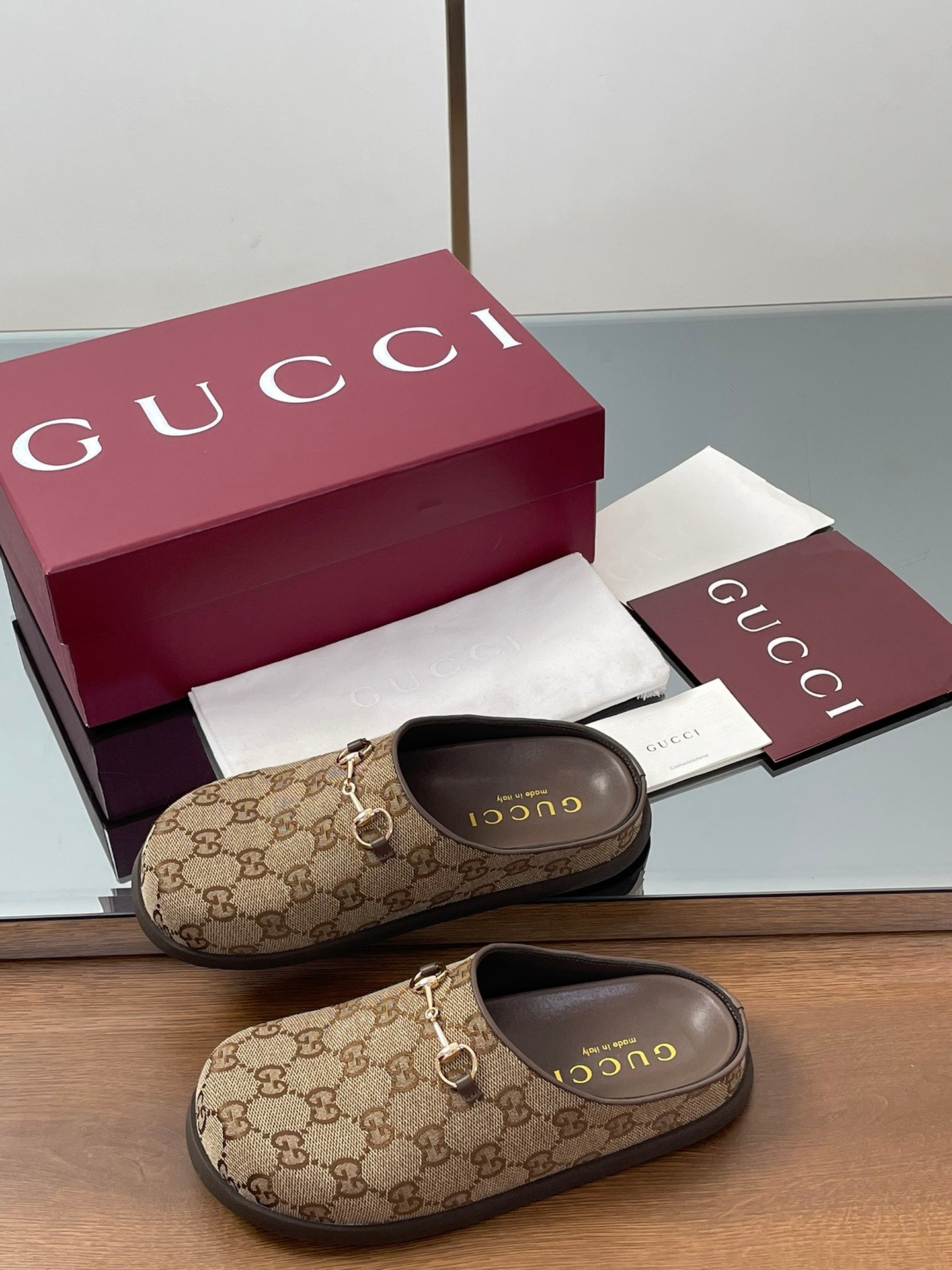 Gucci Horsebit Mule Camel And Dark Brown Canvas Leather
