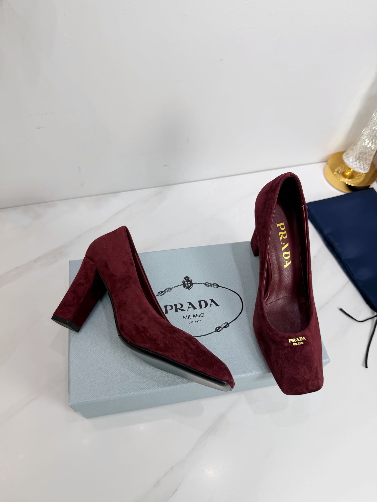 PRA 26SS Square-toe Block Heels  85 Burgundy Suede 592359