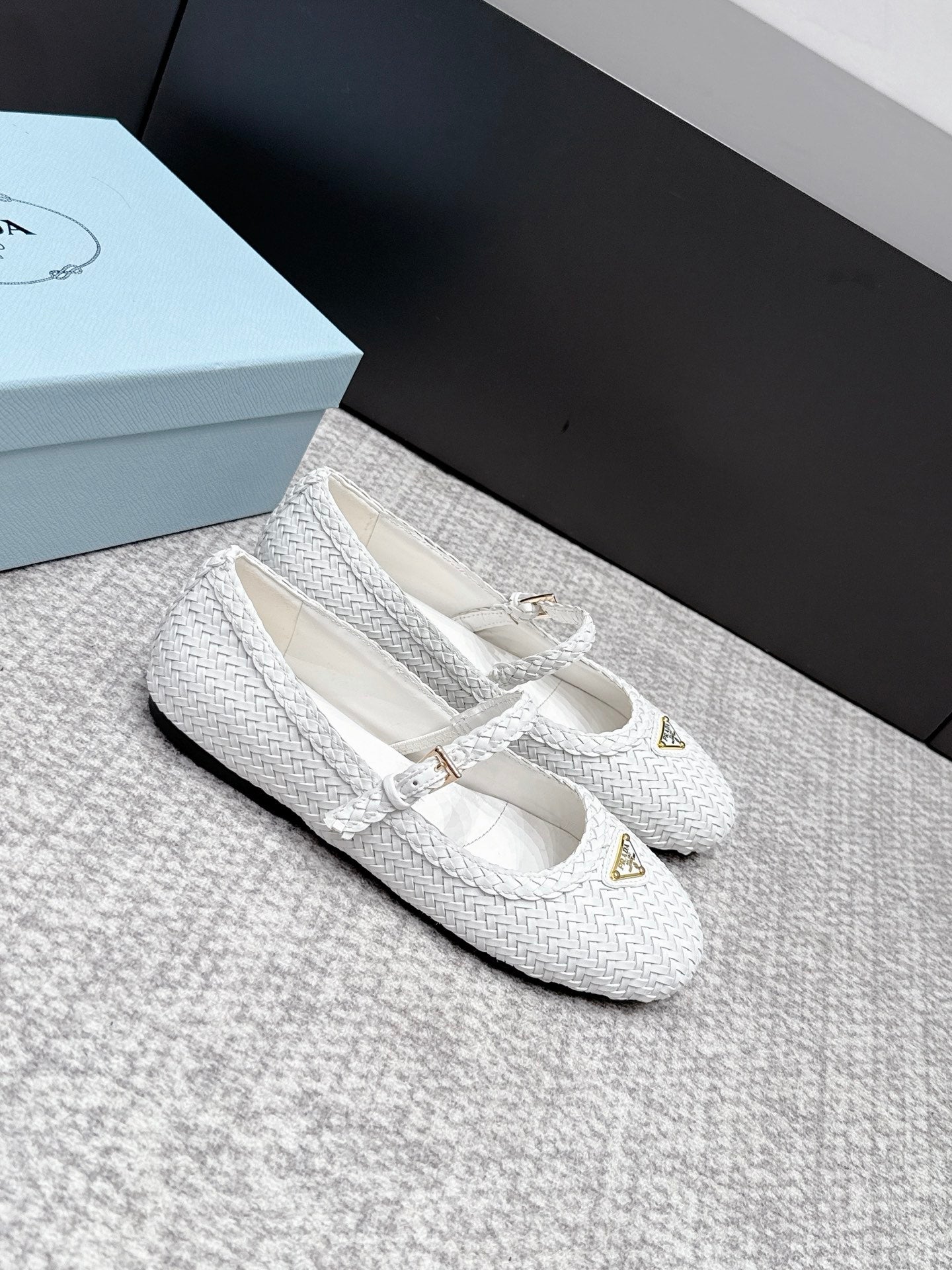 Prada 2026 Ballet Flat White Woven Leather 855703