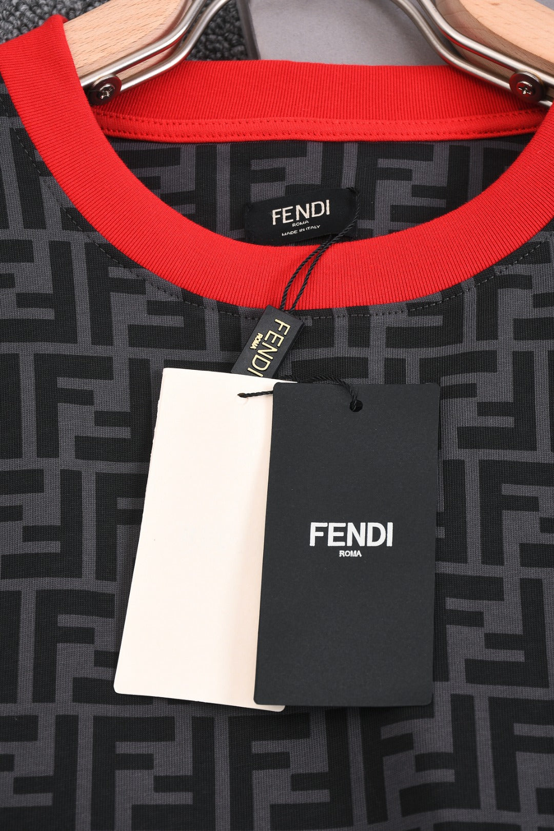 Fendi 2026 Men's T-Shirt Black Gray Cotton 824930