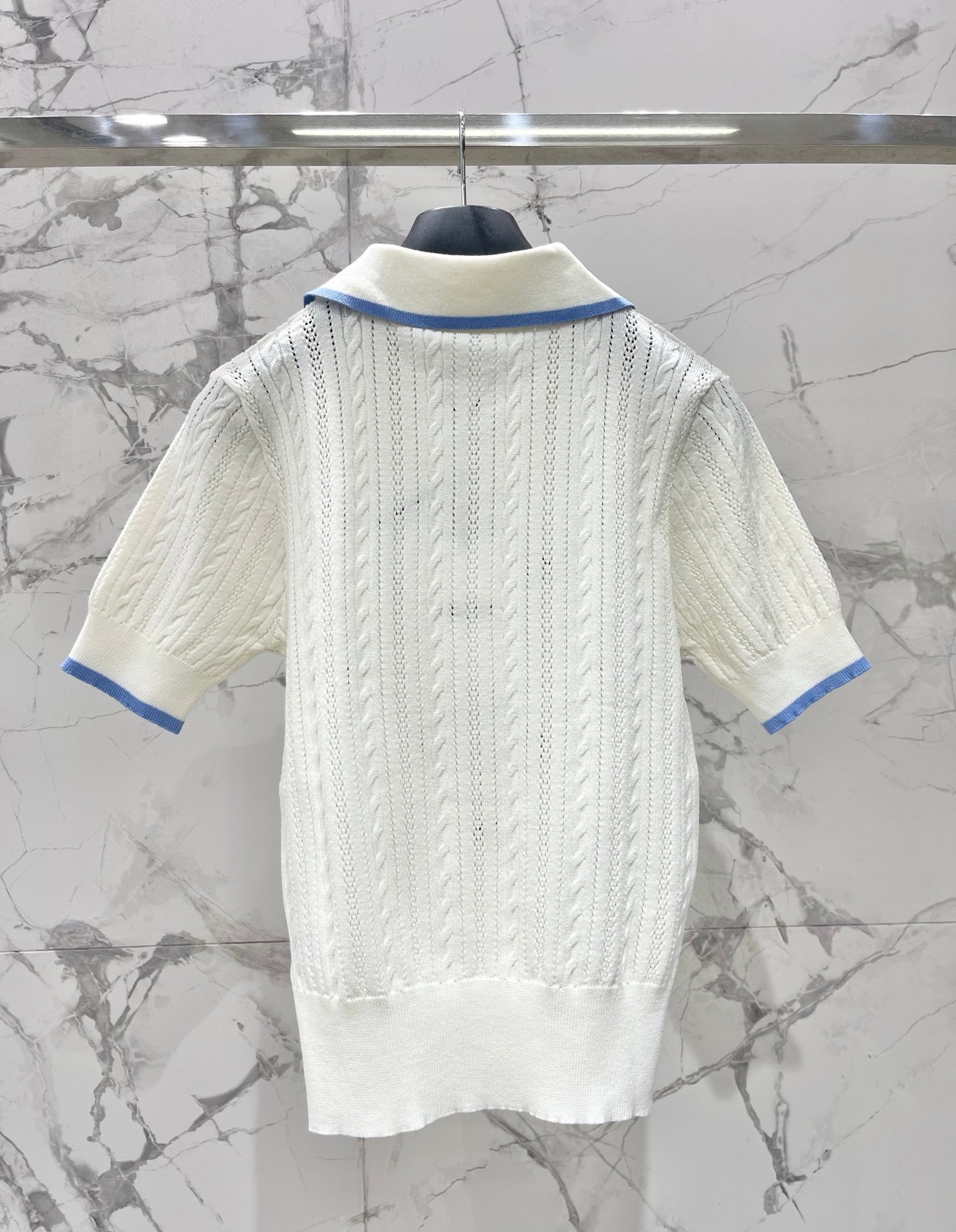 Dior 2026 Floral Collared Short-sleeved Knit Top White Wool 714726