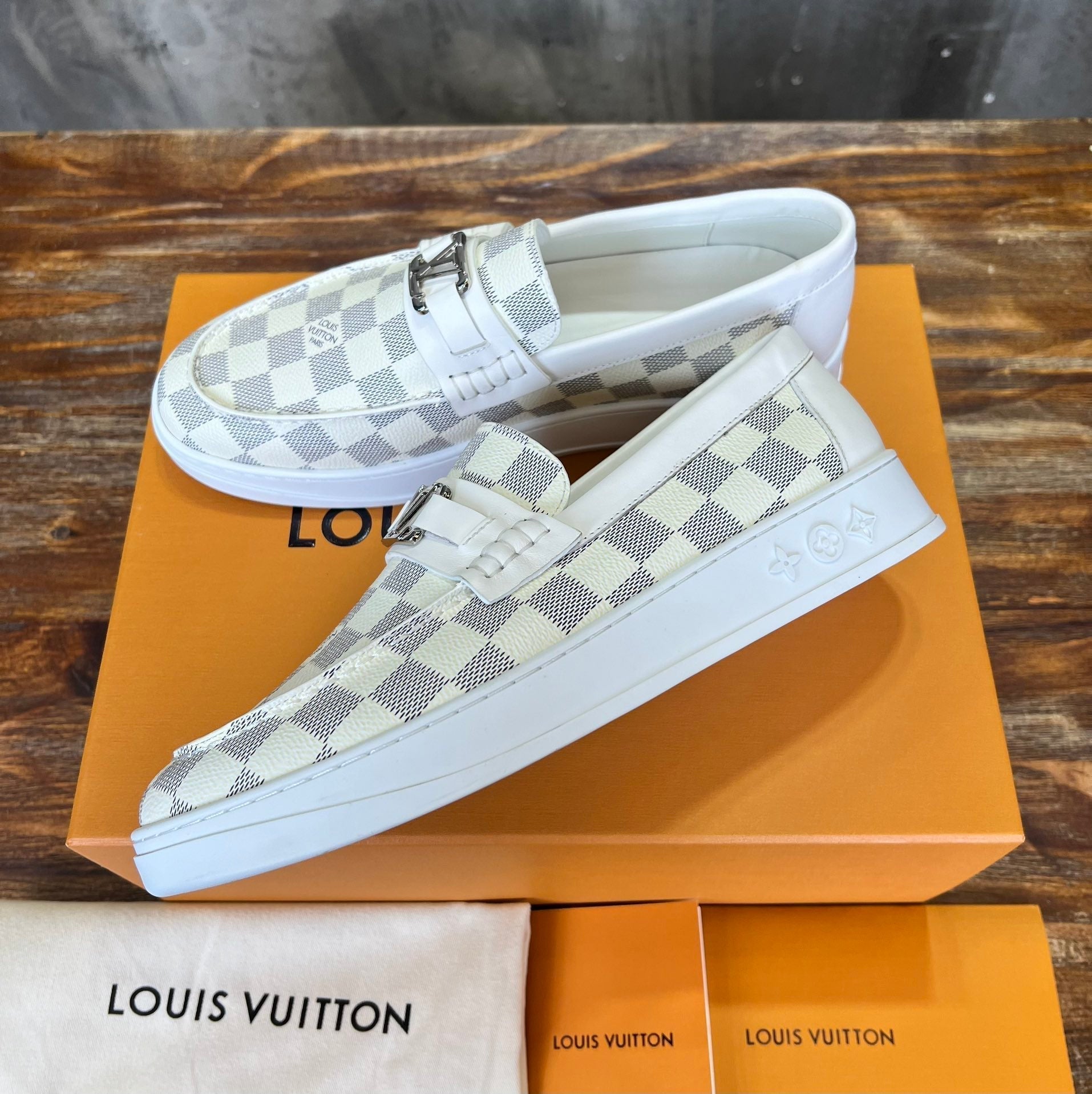 LV LOAFER BEIGE CREAM DAMIER CALFSKIN