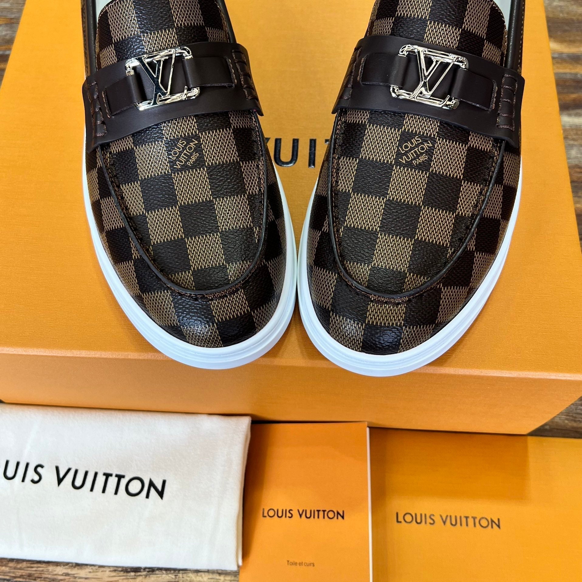 LV LOAFER CHOCOLATE BROWN DAMIER CANVAS AND CALFSKIN