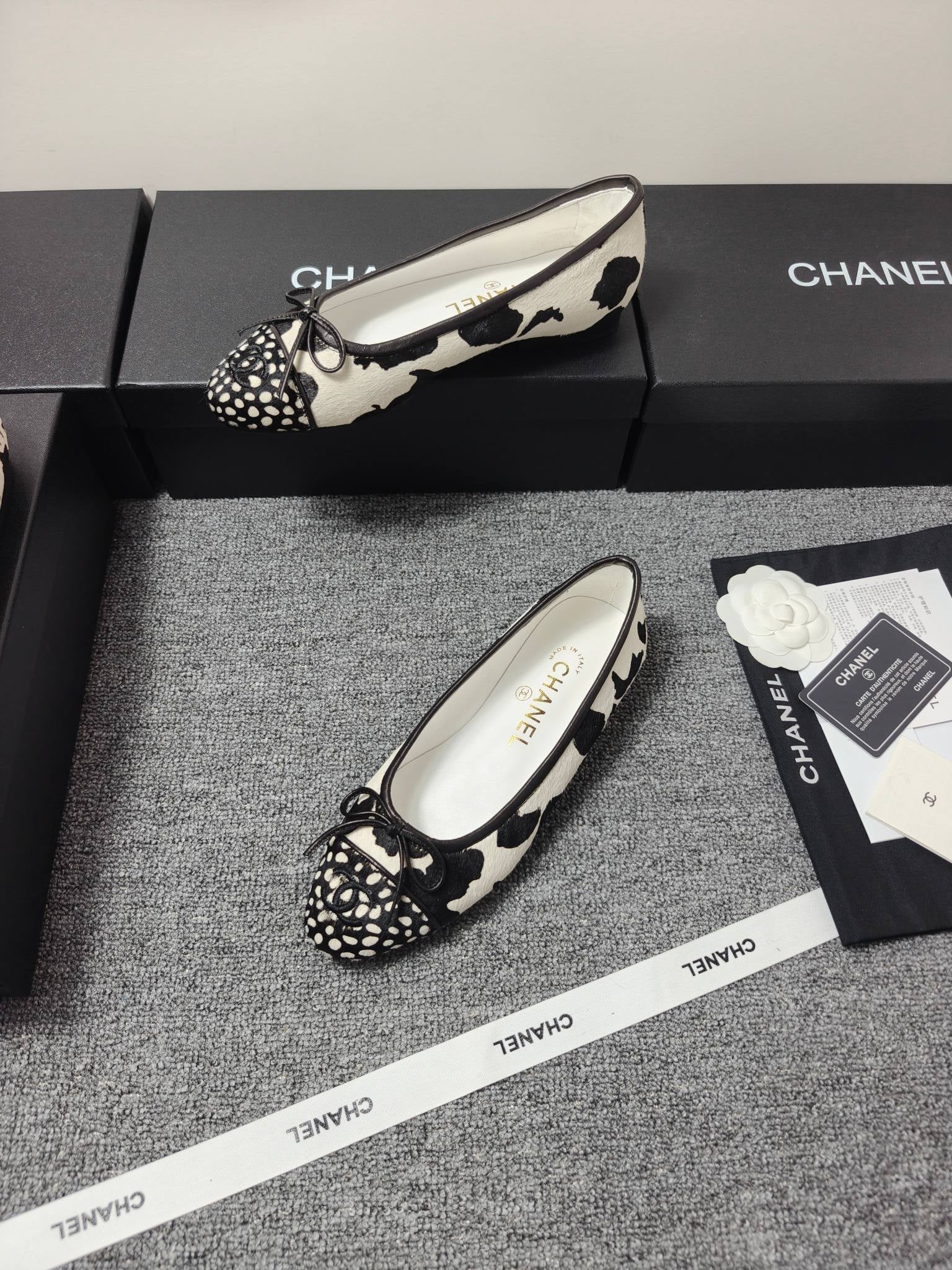 Chanel 2026 Ballet Flat Black White Horsehair Calfskin 696629