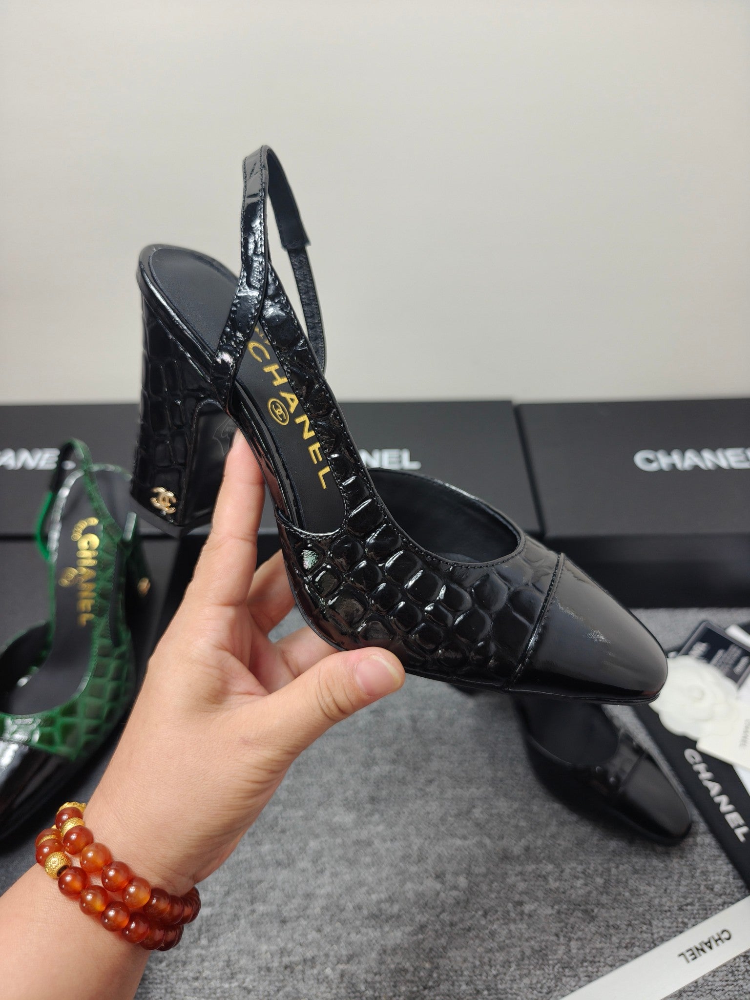 Chanel 2026 Crocodile Embossed Slingback Glossy Calfskin 855982