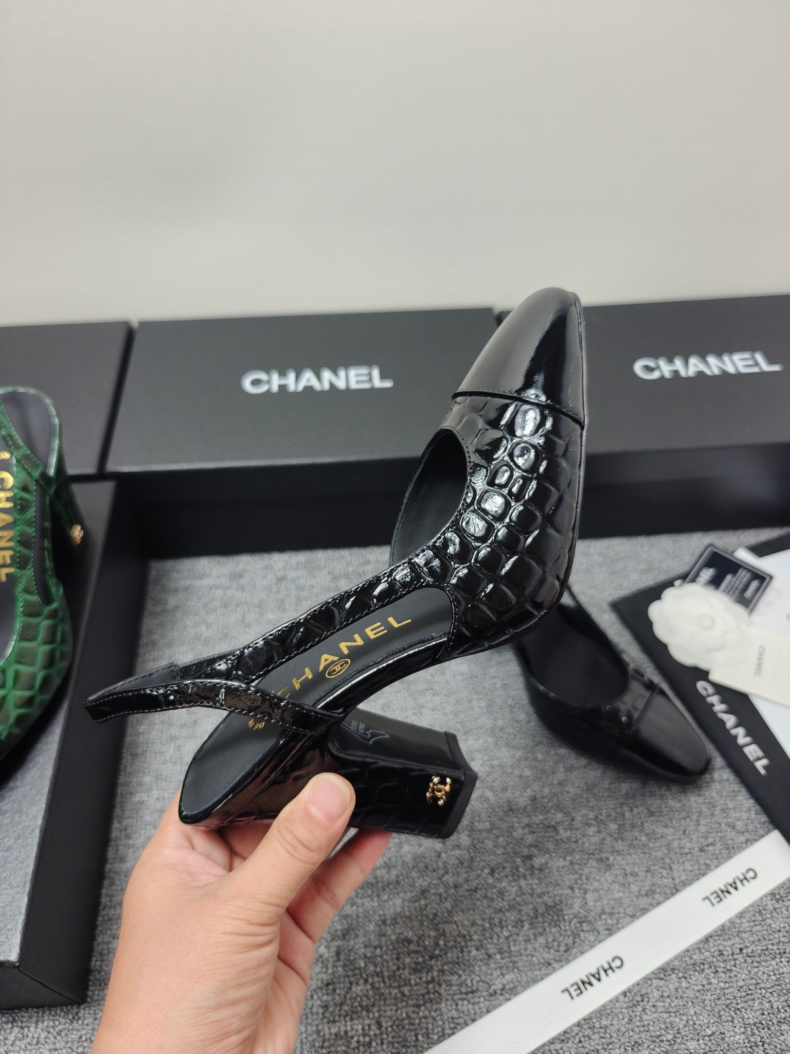 Chanel 2026 Crocodile Embossed Slingback Glossy Calfskin 855982