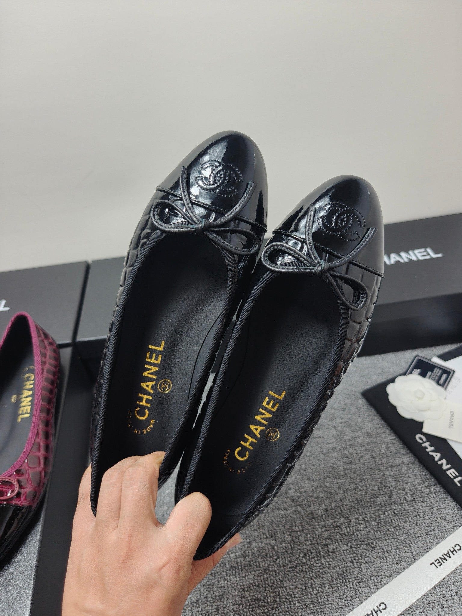 Chanel 2026 Crocodile Embossed Ballet Flat Glossy Calfskin 855991