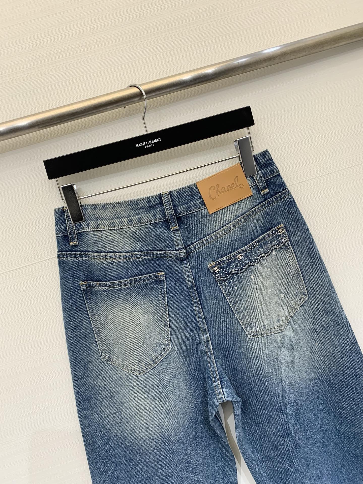 Chanel 2026 Rhinestone-Embellished Straight-Leg Jeans 155198
