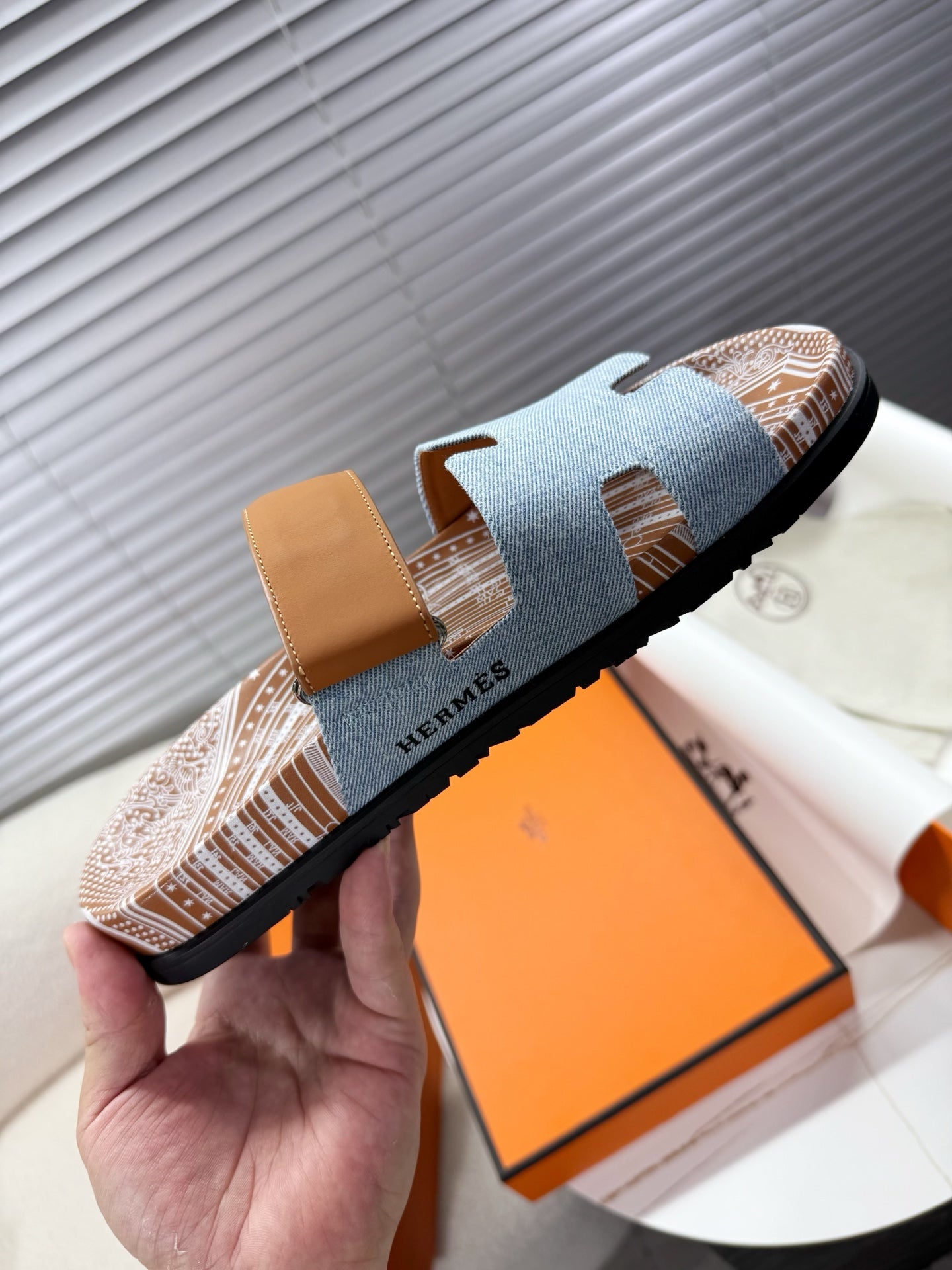 HM Chypre Sandal Demin Blue mix  Caramel Brown Demin with Cowhide 205490