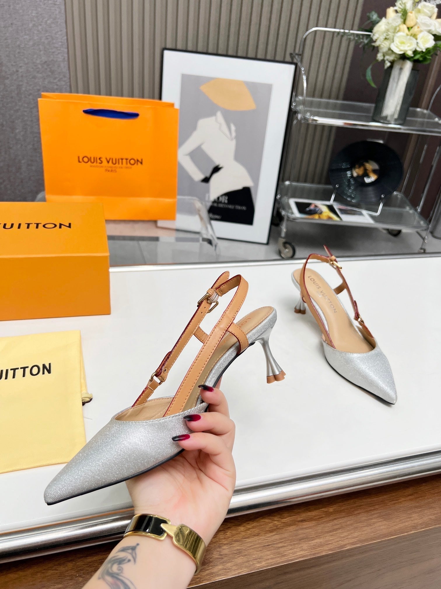 LV Blossom Slingback Pump 55mm White Embroidered fabric 218286