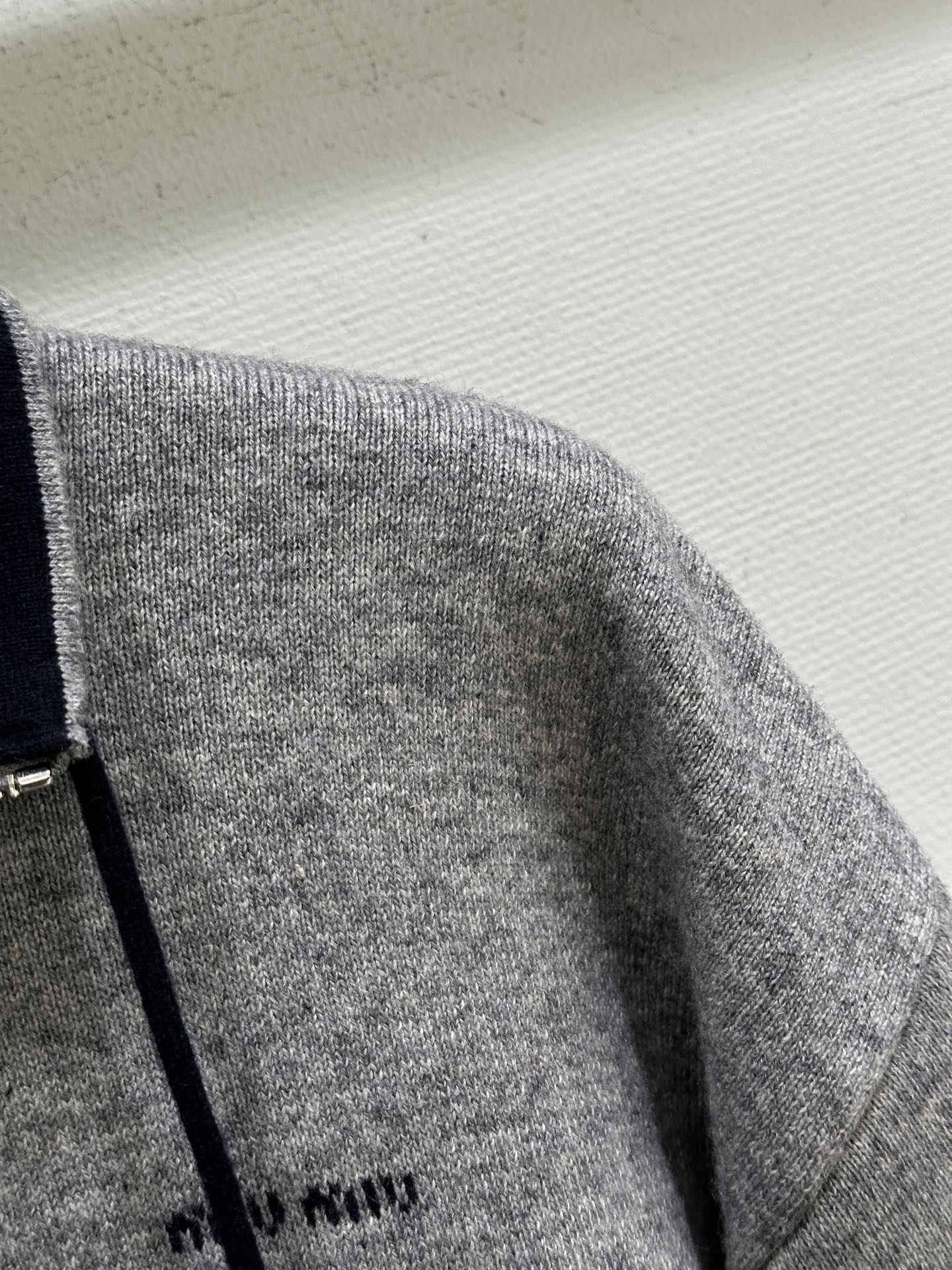 Miumiu 2026 Half-zipper Sweater Grey Mix Blue Cashmere