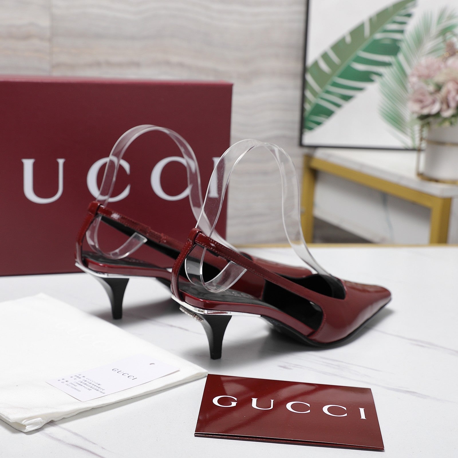GG 26ss Slingback 60 Dark Red Sheepskin 601092