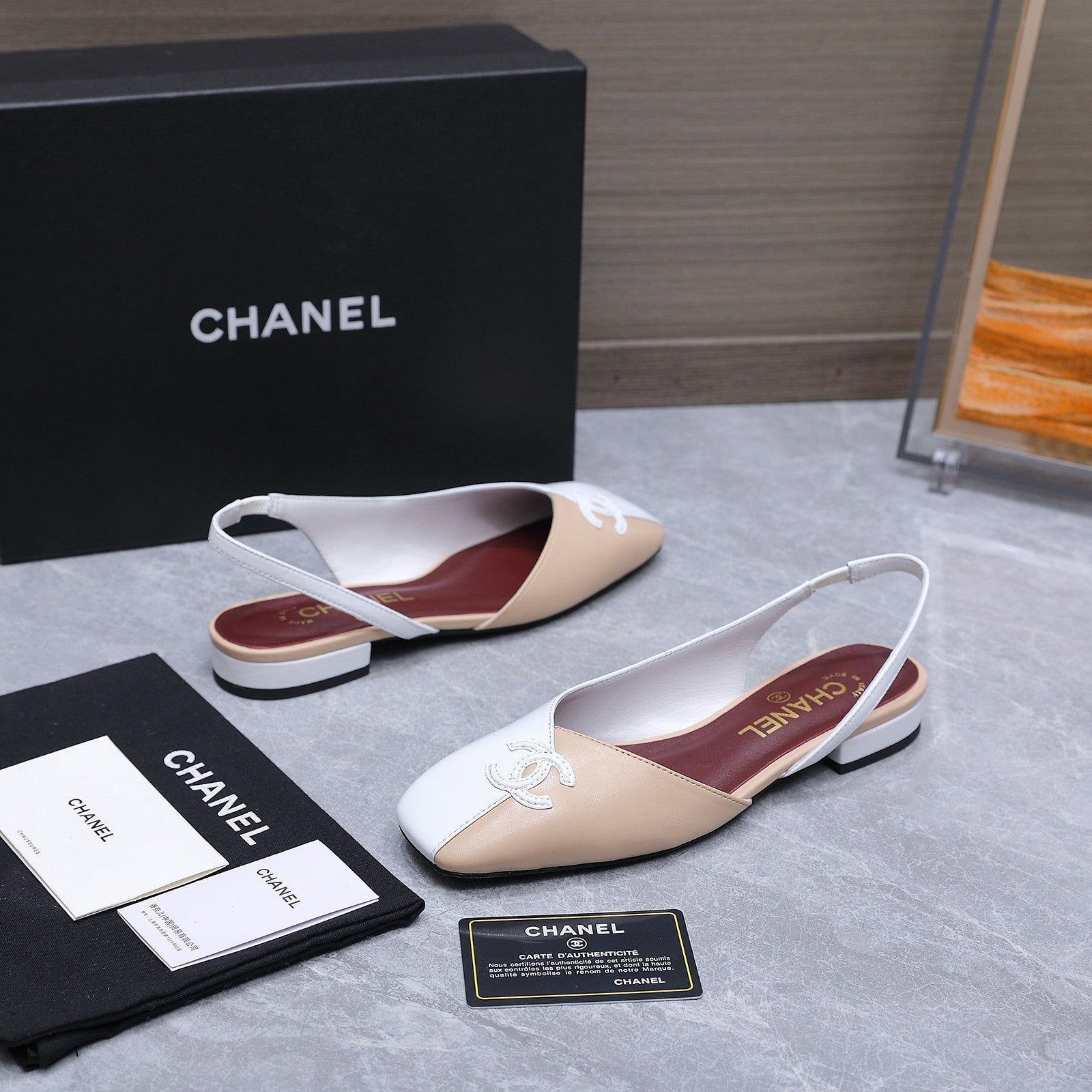 Chanel 2026 Slingback Beige White Suede Leather 758403