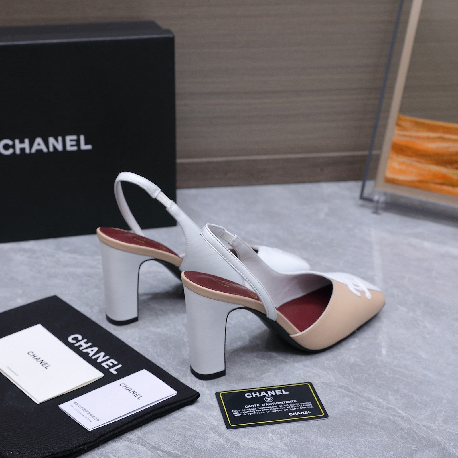 Chanel 2026 High-Heeled Slingback 85mm  Beige White Suede Leather 758407