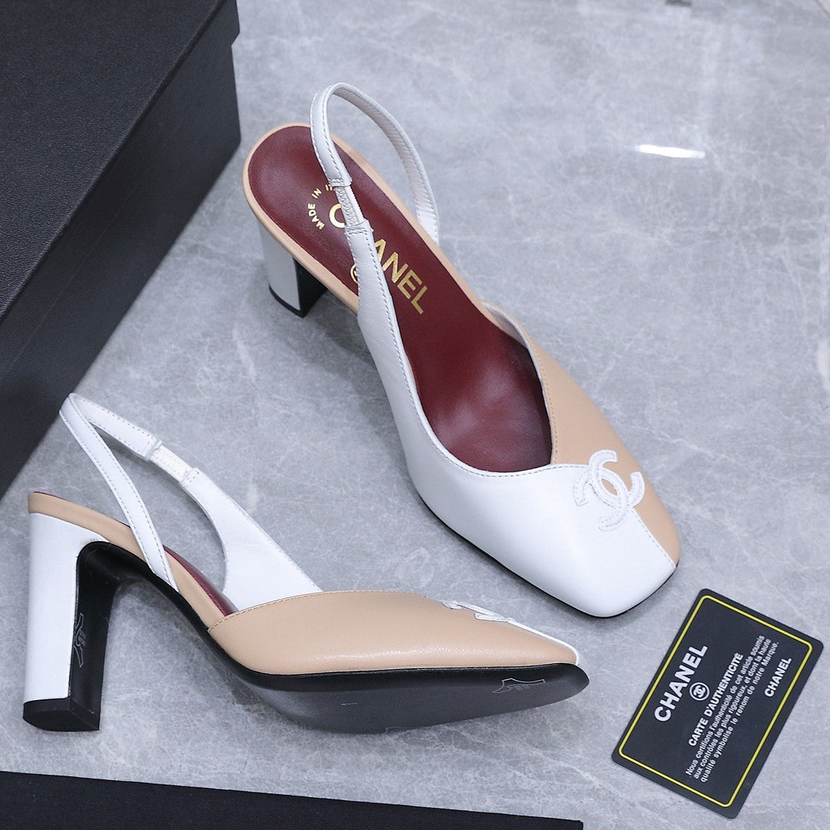 Chanel 2026 High-Heeled Slingback 85mm  Beige White Suede Leather 758407