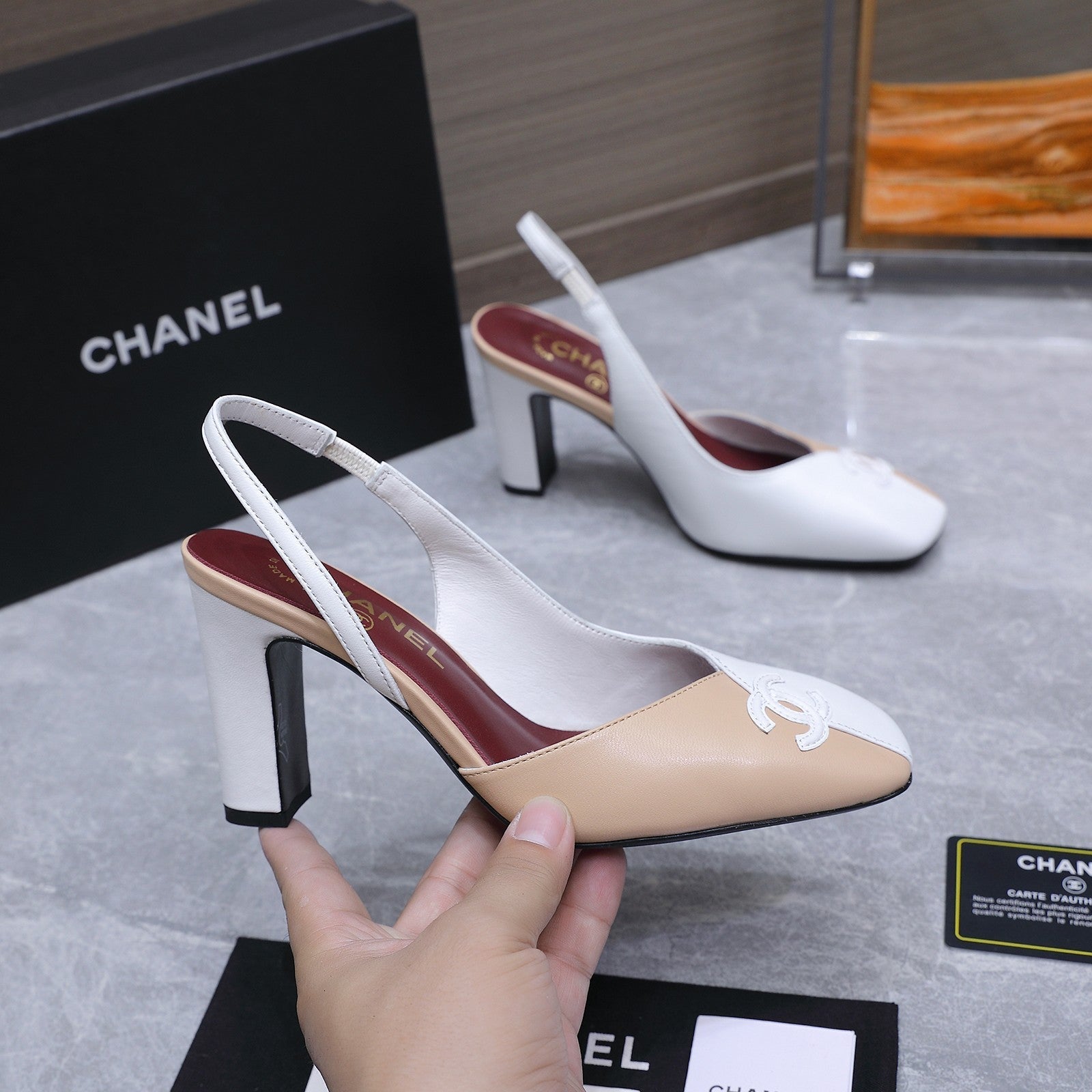 Chanel 2026 High-Heeled Slingback 85mm  Beige White Suede Leather 758407