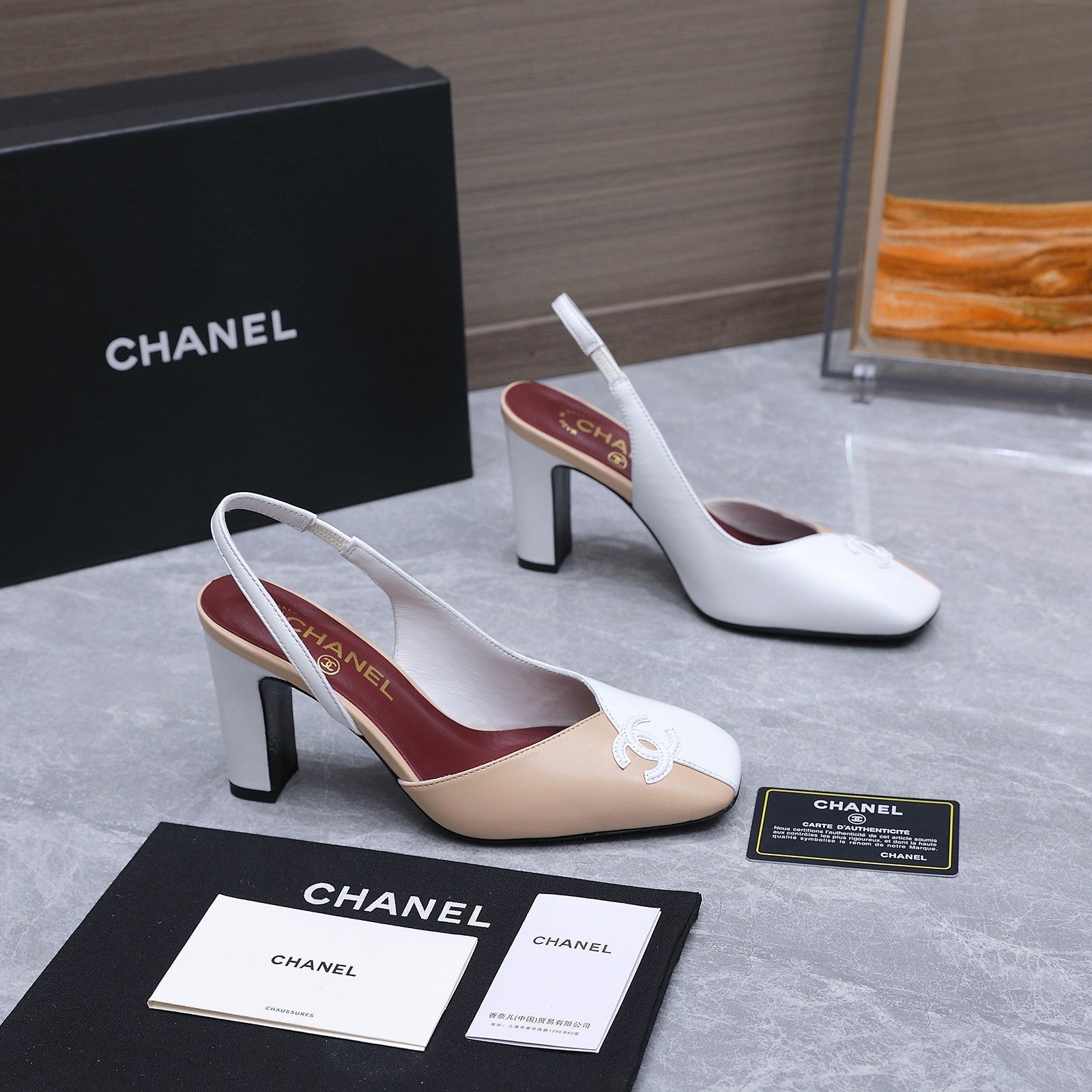 Chanel 2026 High-Heeled Slingback 85mm  Beige White Suede Leather 758407
