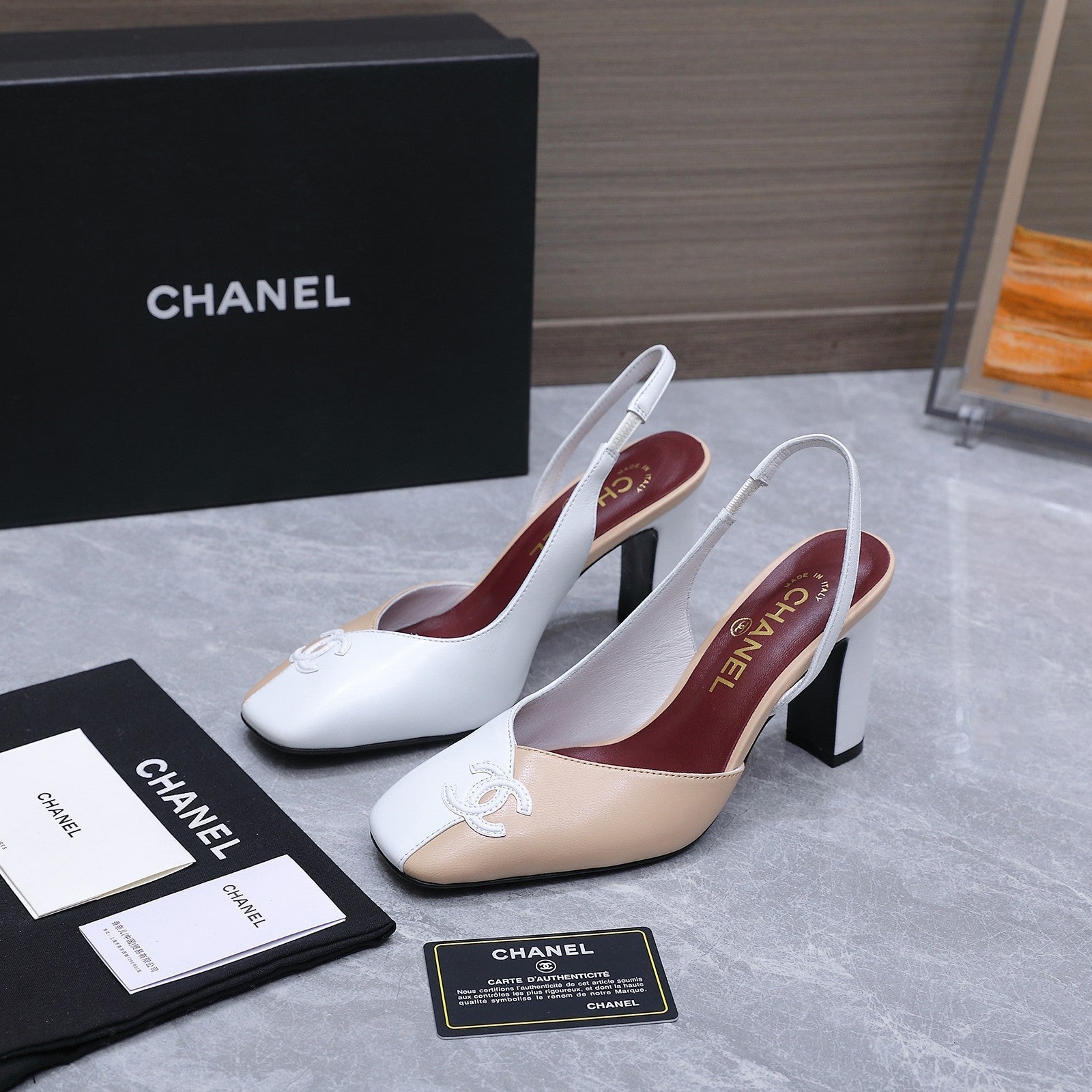 Chanel 2026 High-Heeled Slingback 85mm  Beige White Suede Leather 758407