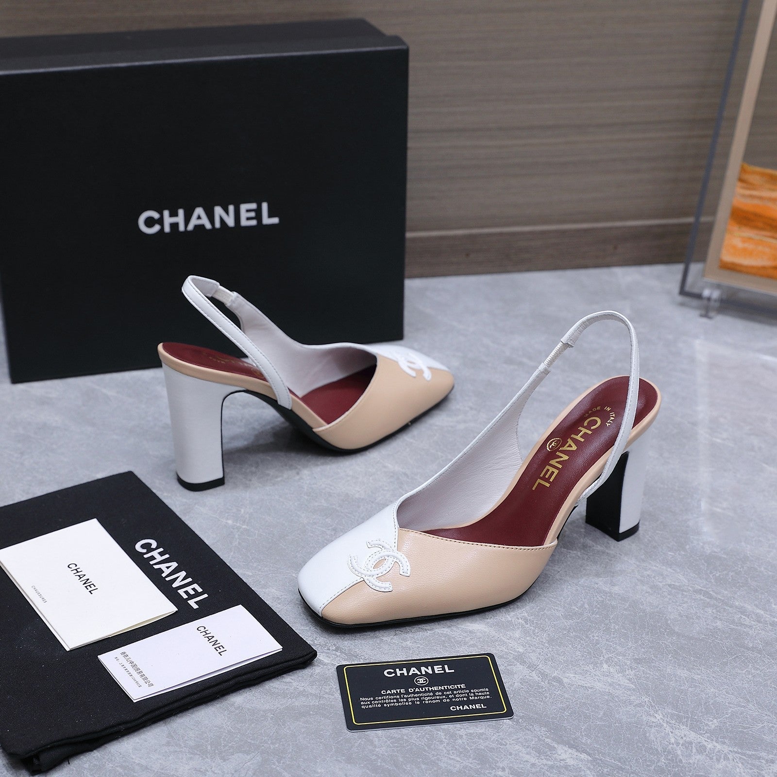 Chanel 2026 High-Heeled Slingback 85mm  Beige White Suede Leather 758407