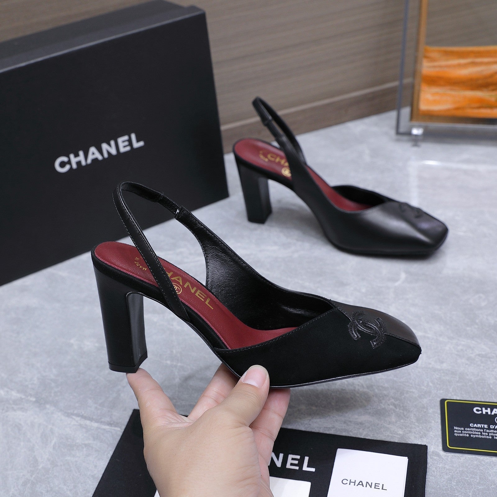 Chanel 2026 High-Heeled Slingback 85mm Black Suede Leather 758410