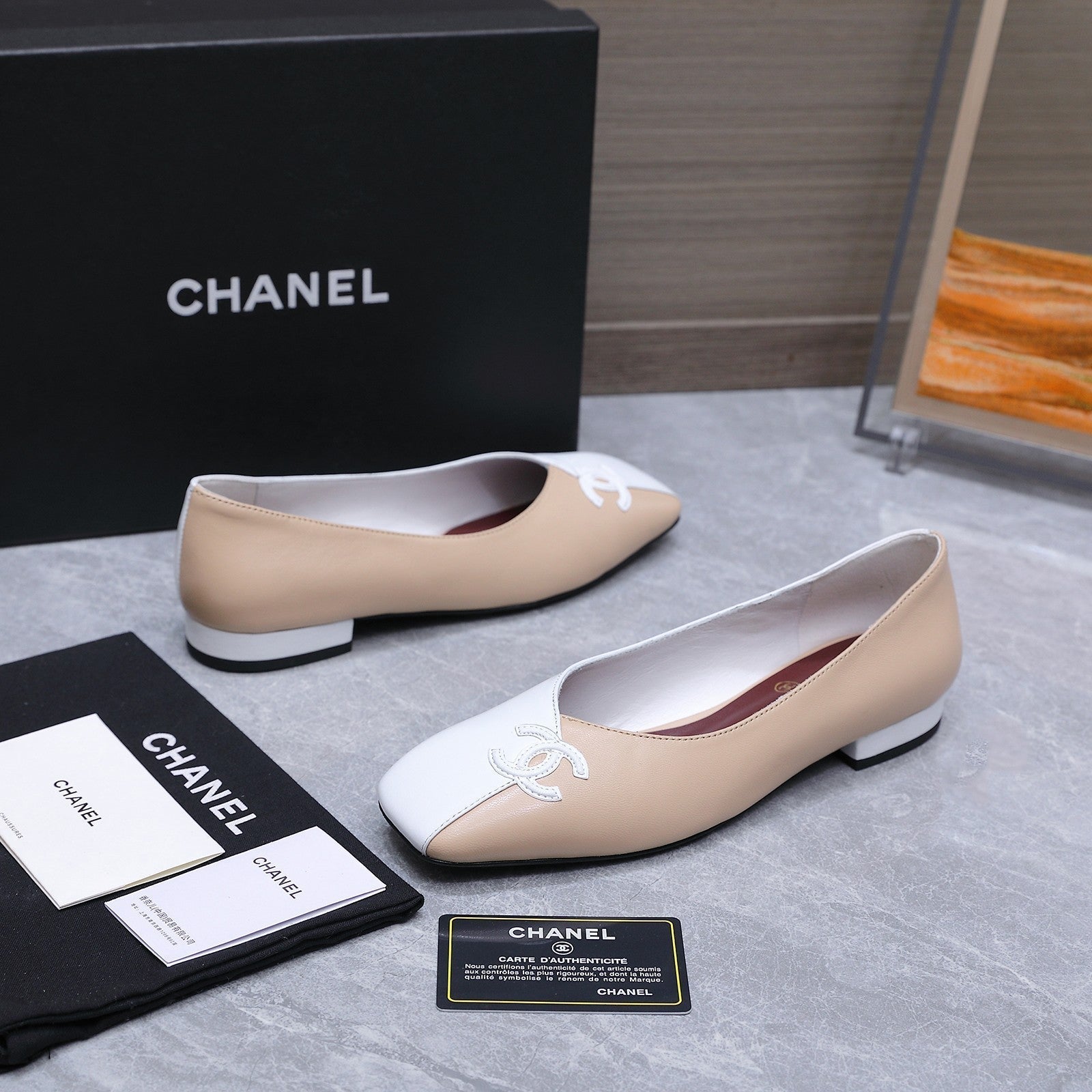 Chanel 2026 Ballet Flats Beige White Suede Sheepskin 758419