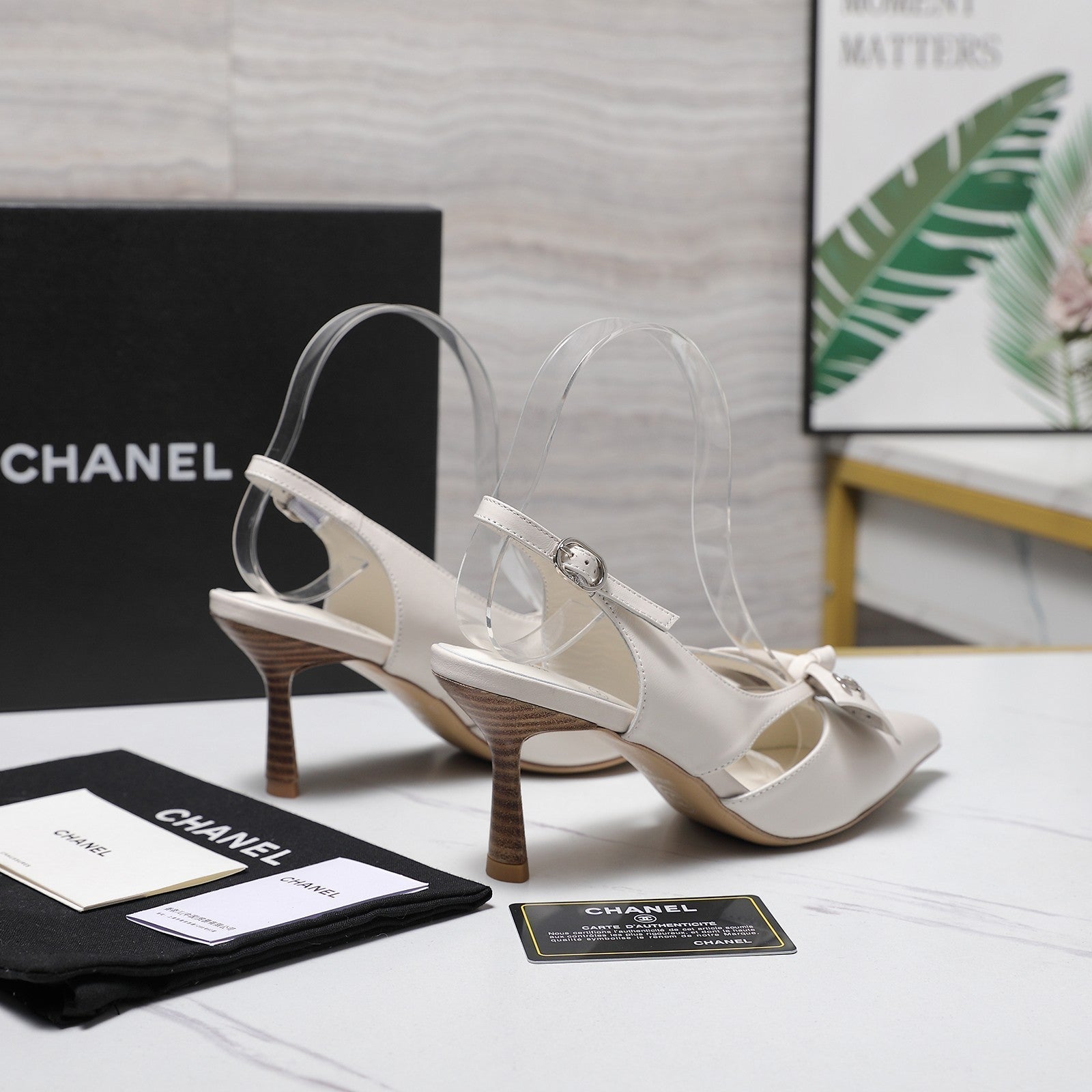 Chanel 2026 Bow Strappy High-Heeled Slingback 80mm White Cowhide 758435