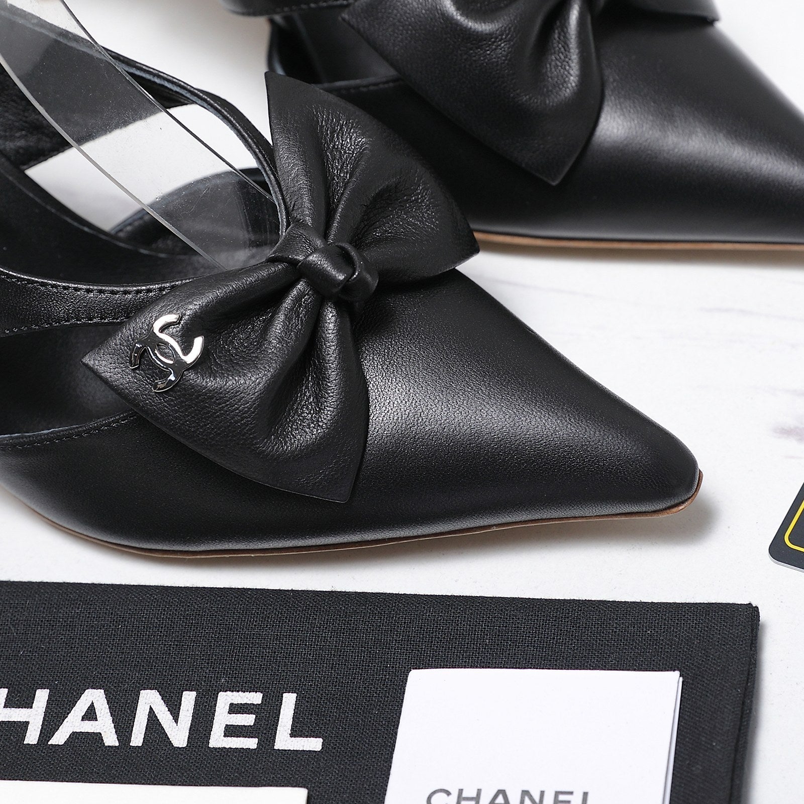 Chanel 2026 Bow Strappy High-Heeled Slingback 80mm Black Cowhide 758438