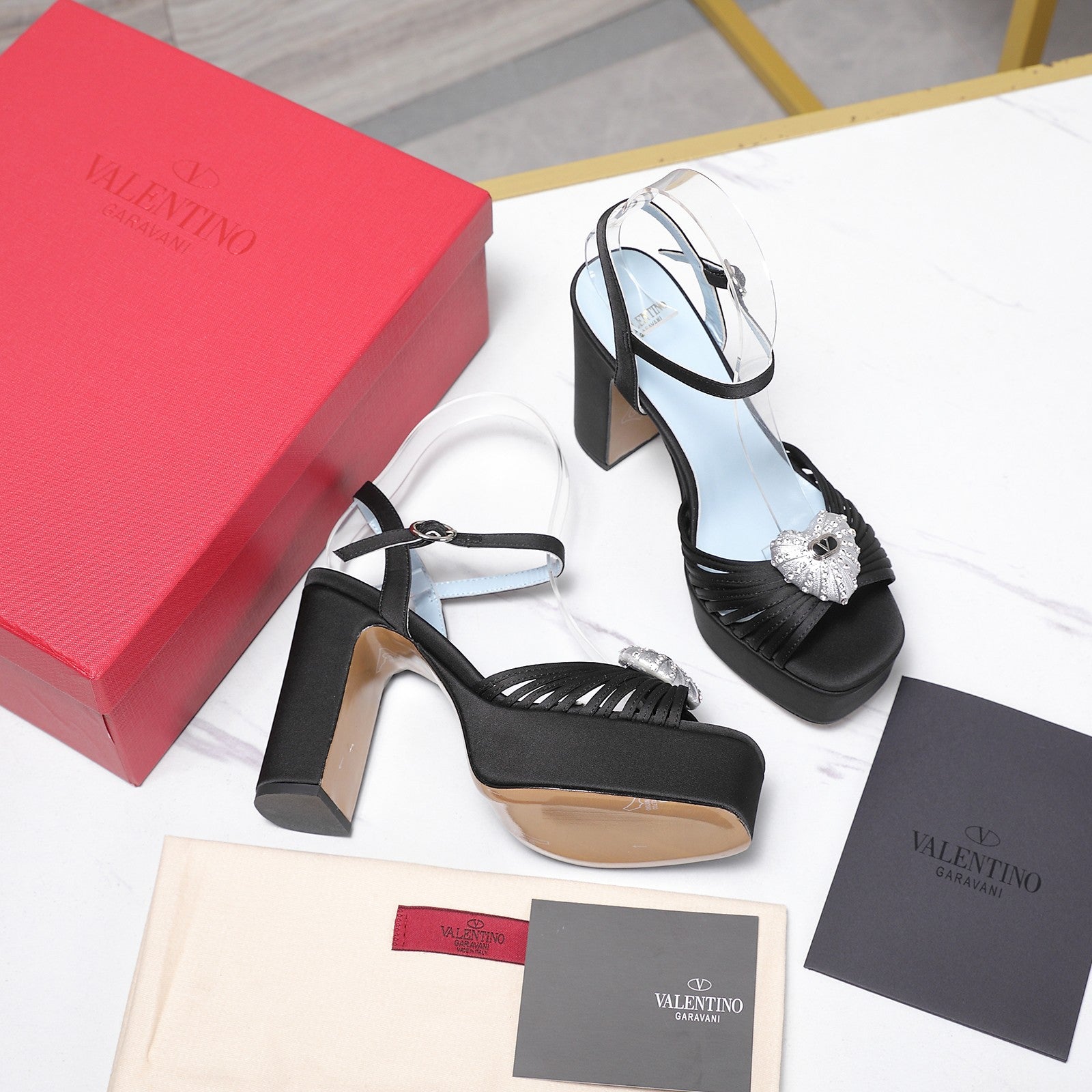 Valentino 2026 Garavani Coeur Royal Platform 110mm Sandals In Satin 864545