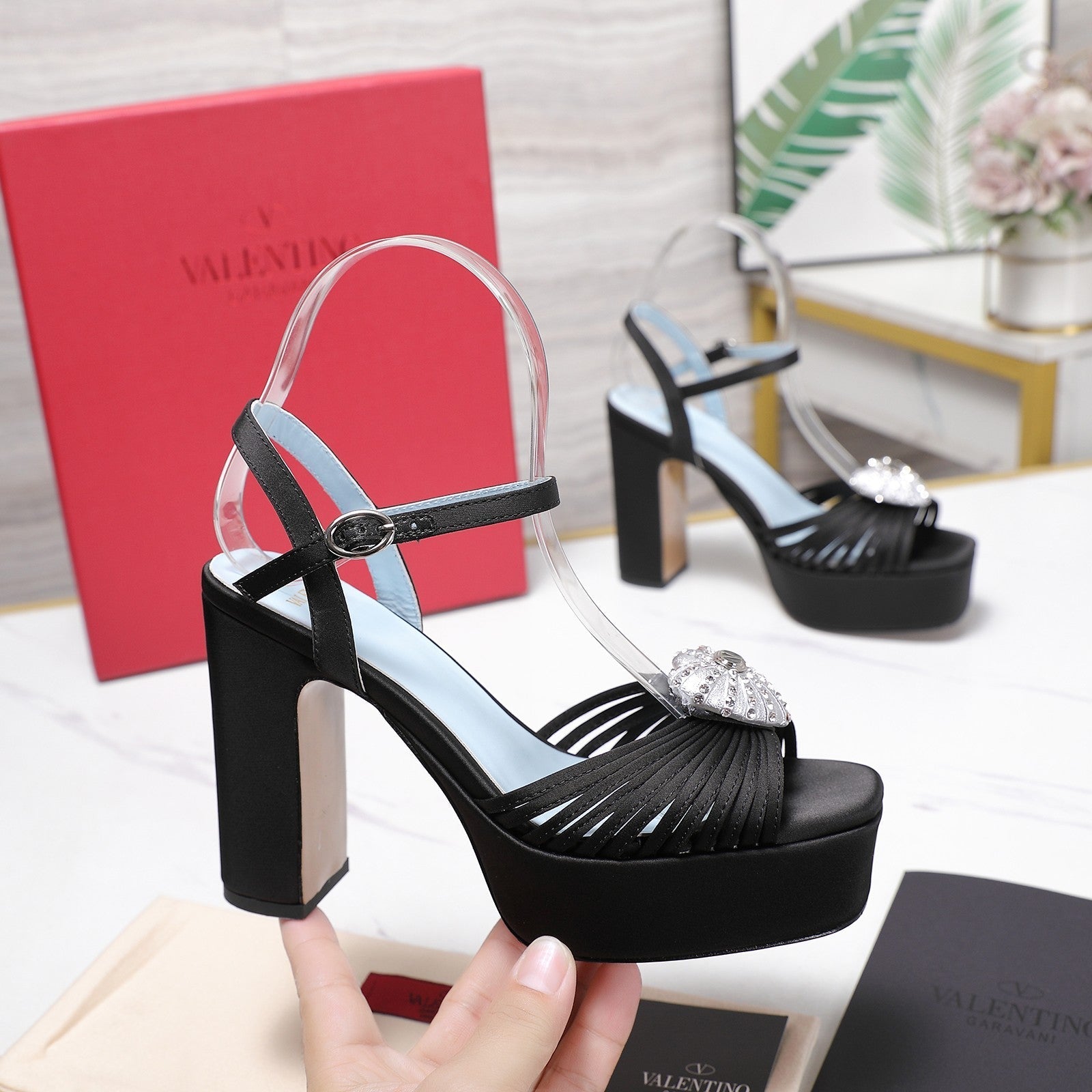 Valentino 2026 Garavani Coeur Royal Platform 110mm Sandals In Satin 864545
