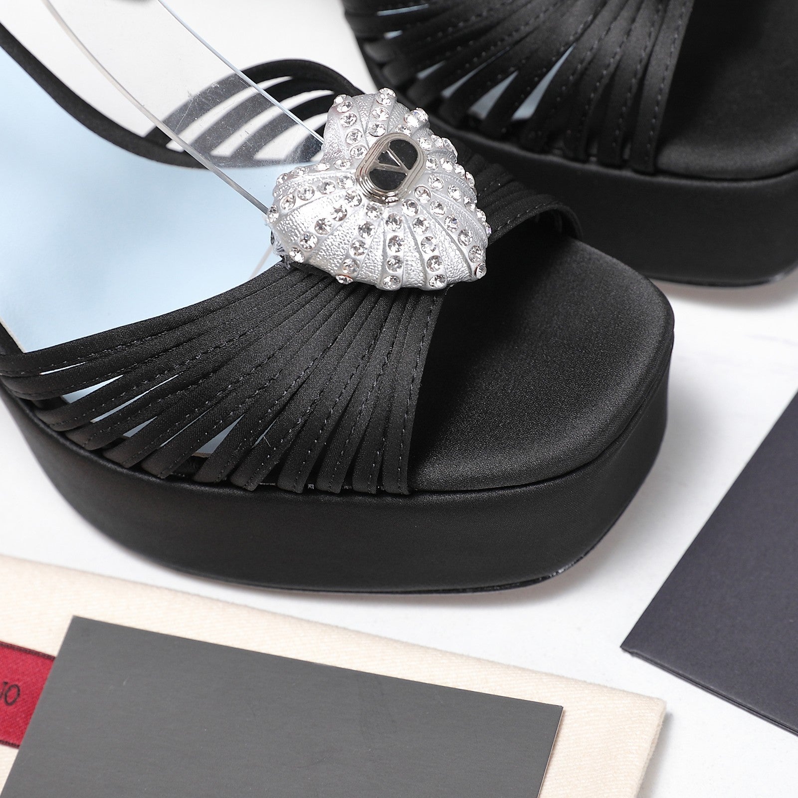 Valentino 2026 Garavani Coeur Royal Platform 110mm Sandals In Satin 864545