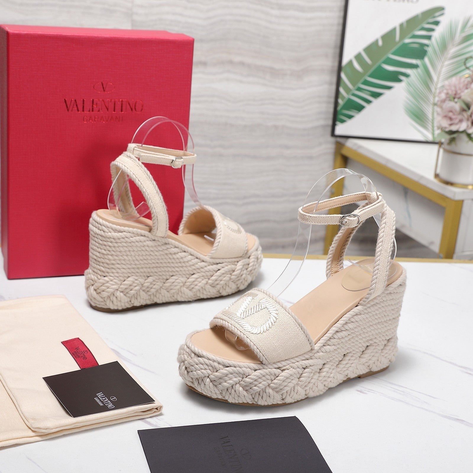 Valentino 2026 Garavani VLogo Torchon 110mm Espadrille Woven Leather 864550