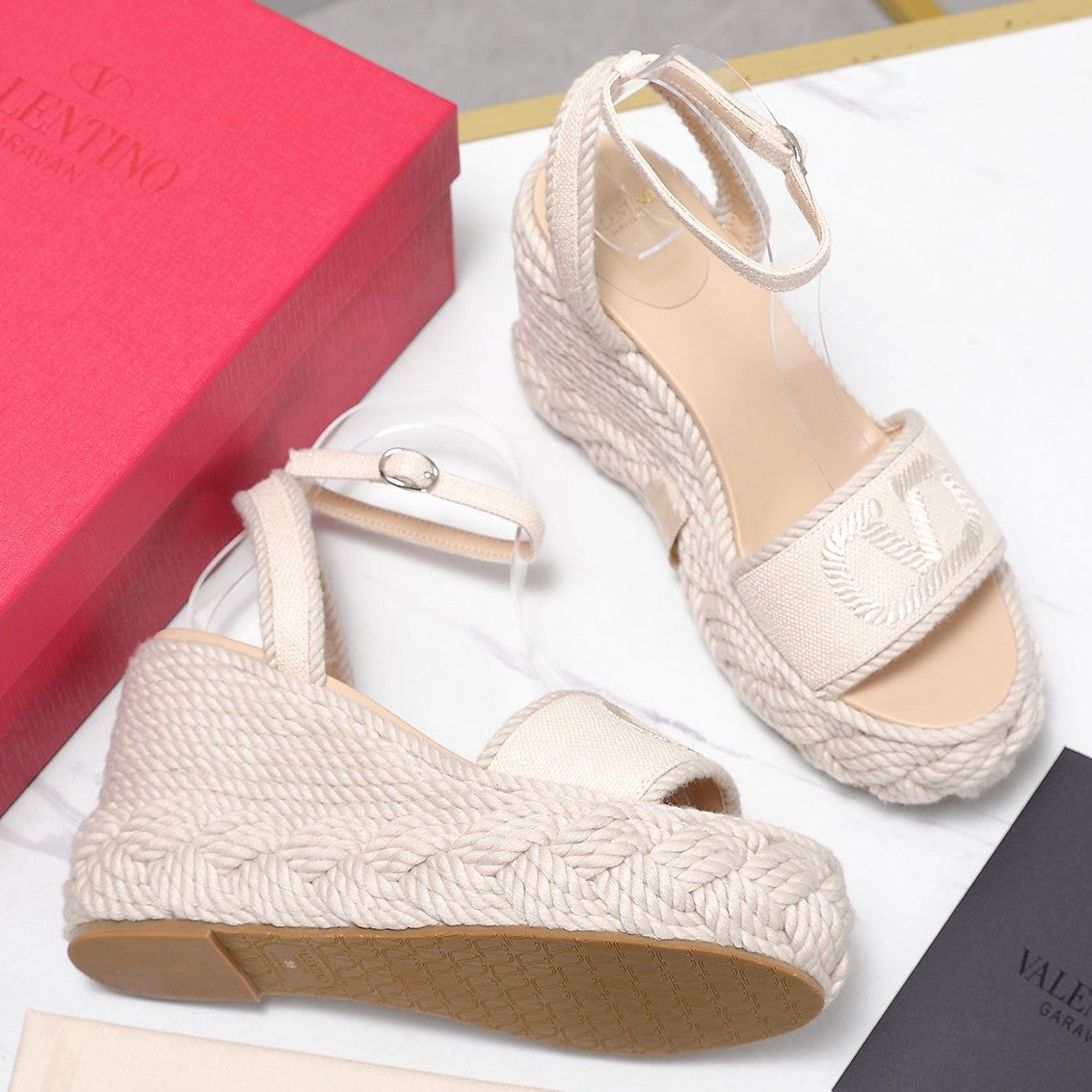 Valentino 2026 Garavani VLogo Torchon 110mm Espadrille Woven Leather 864550
