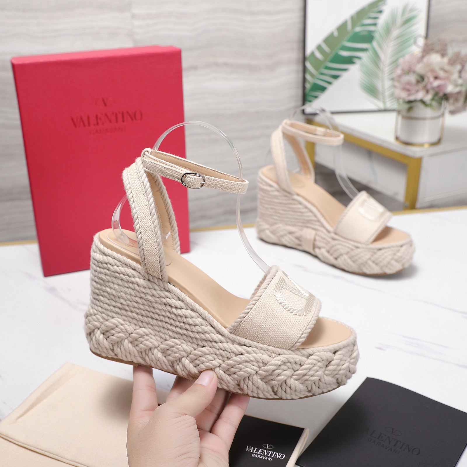 Valentino 2026 Garavani VLogo Torchon 110mm Espadrille Woven Leather 864550